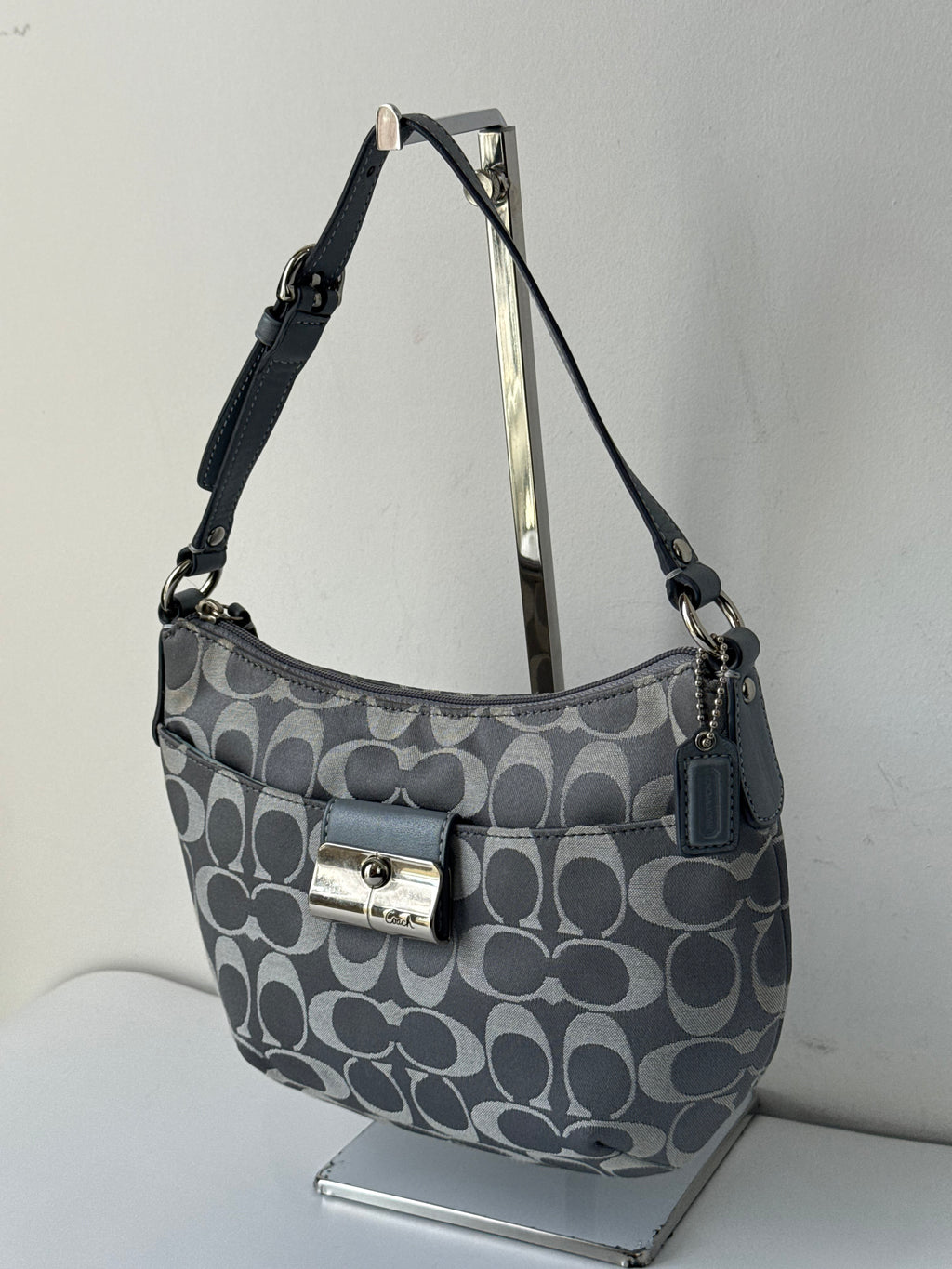 Vintage Coach Kristin Opt Art Handbag Light Blue Signature Pouch Bag 00s Y2K