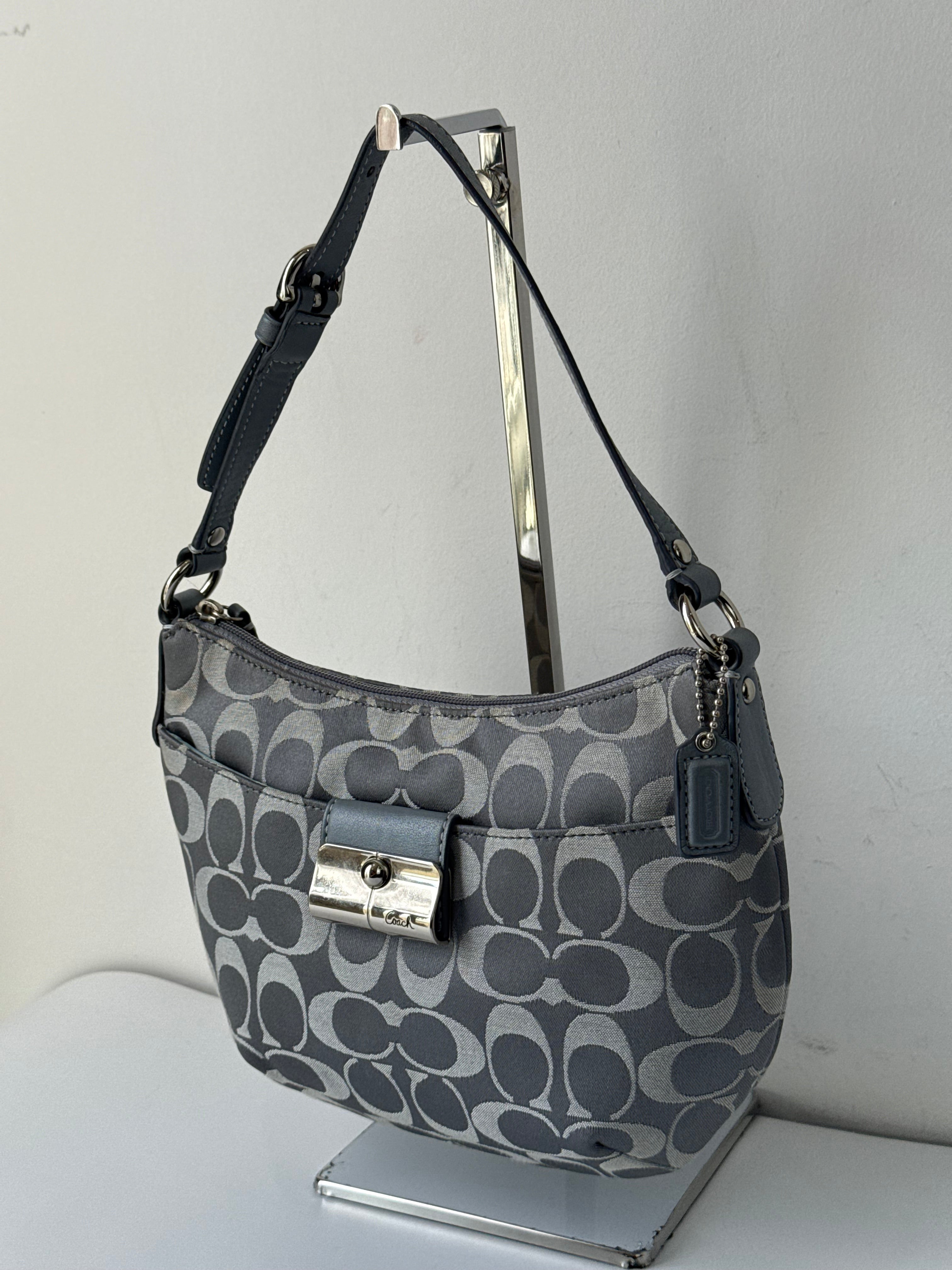 Vintage Coach Kristin Opt Art Handbag Light Blue Signature Pouch Bag 00s Y2K