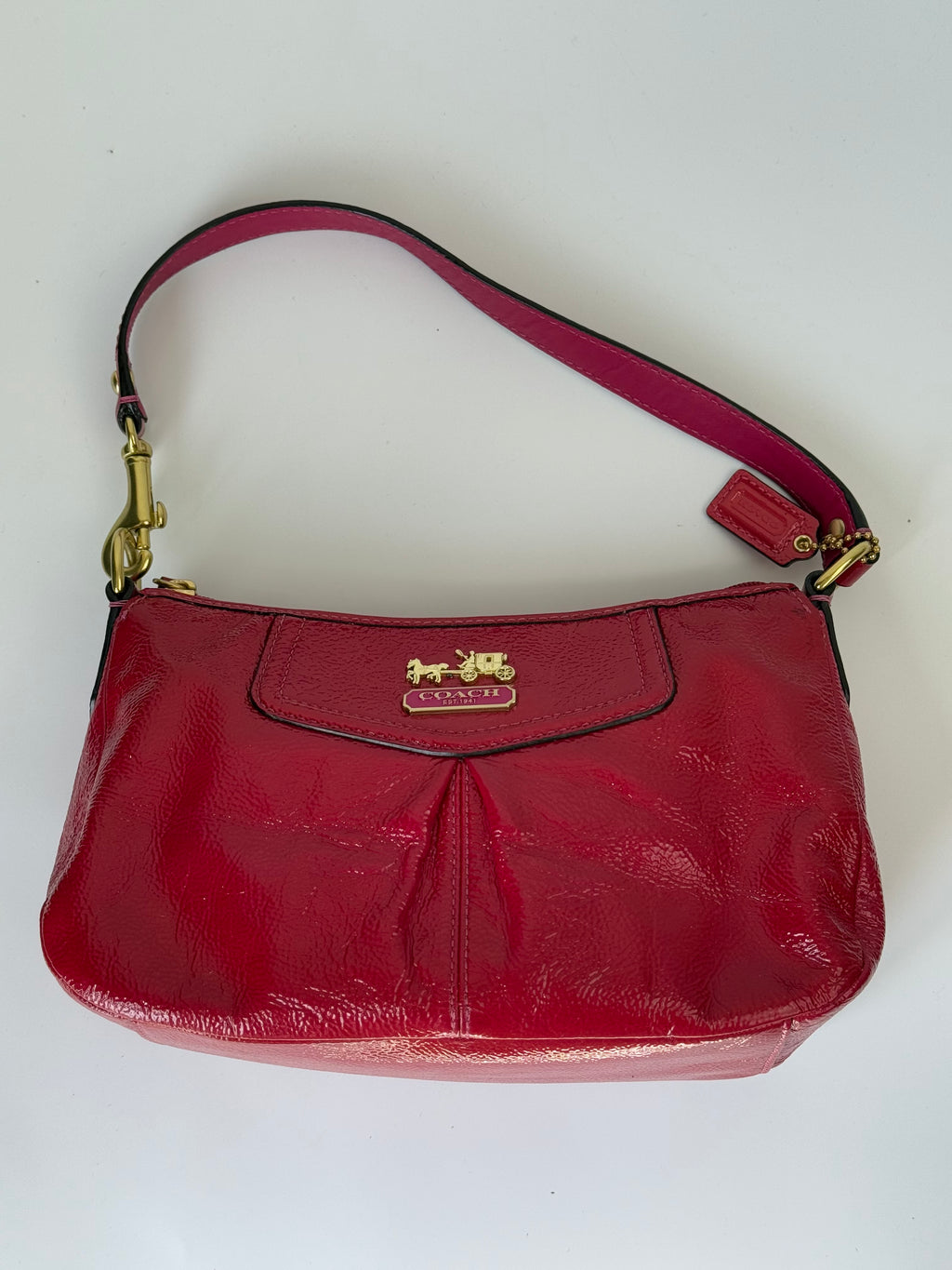 Vintage Coach Madison HandBag Pink/Red Patent Leather Coach Bag 00s Y2K