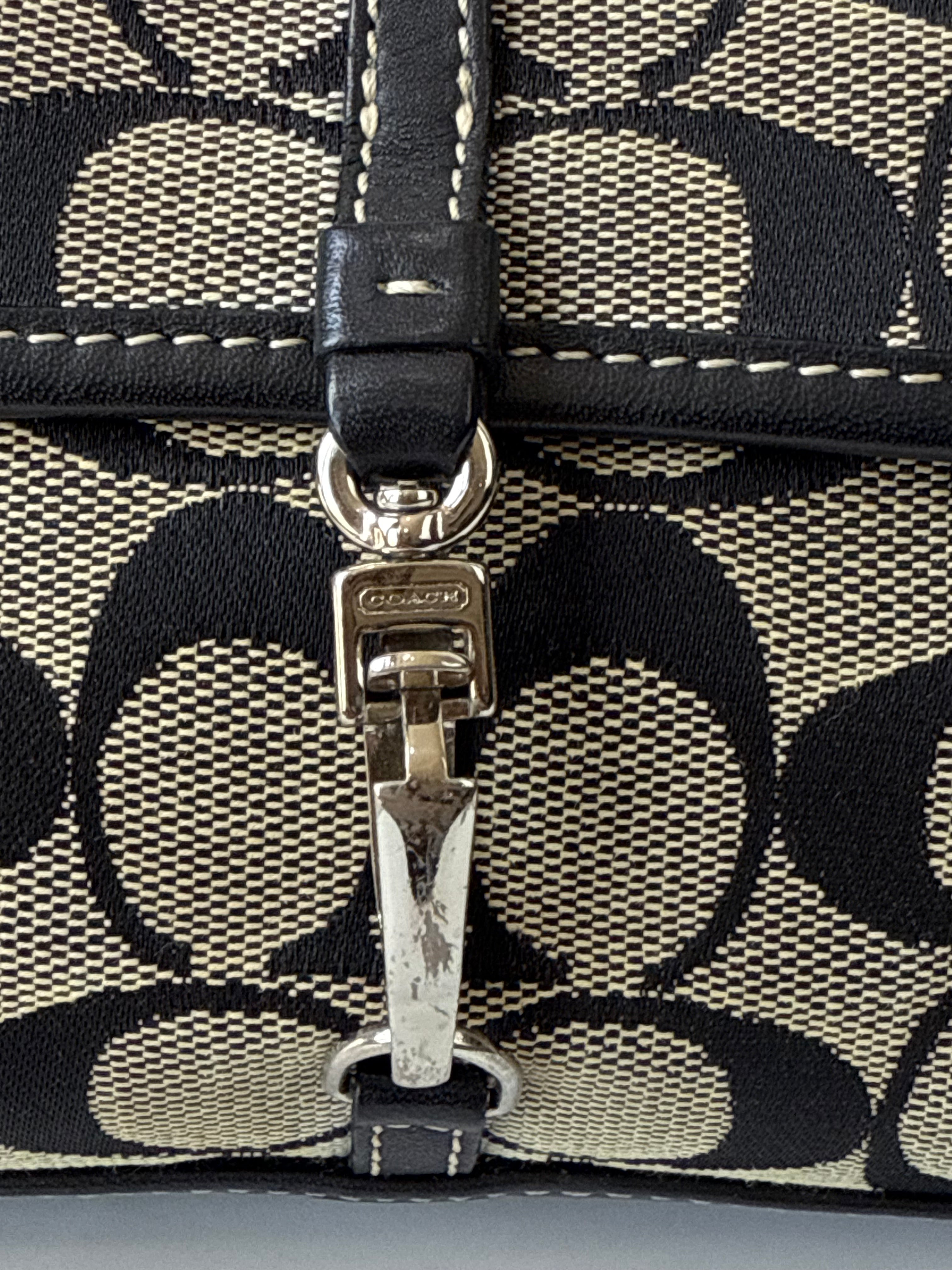Vintage Coach Demi Clip Bag Grey and Black Signature Canvas Shoulder Bag Y2K