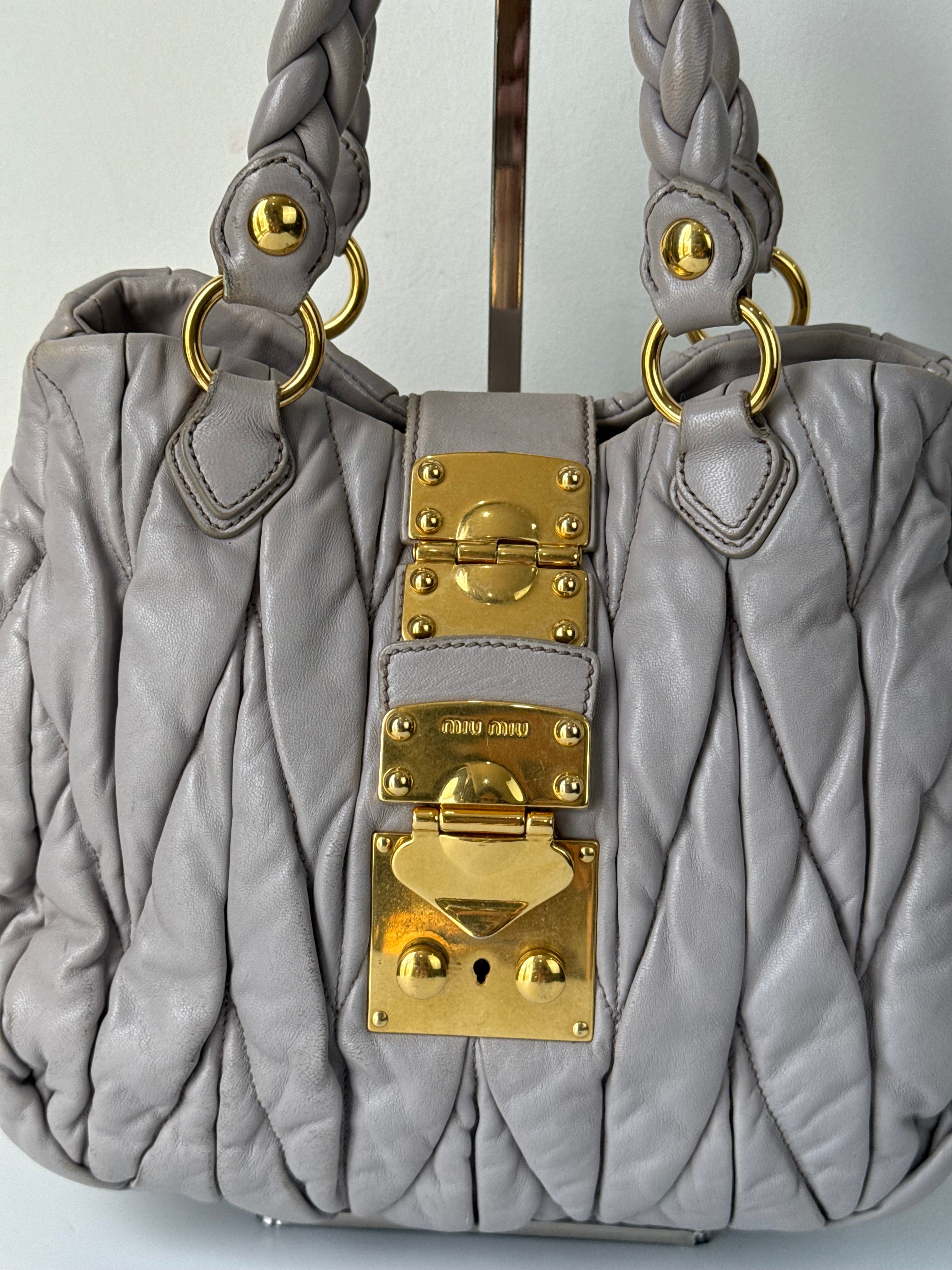 Vintage Miu Miu Coffer 2 Way Bag Grey Matelassé Leather Miu Miu  Handbag 00s Y2K