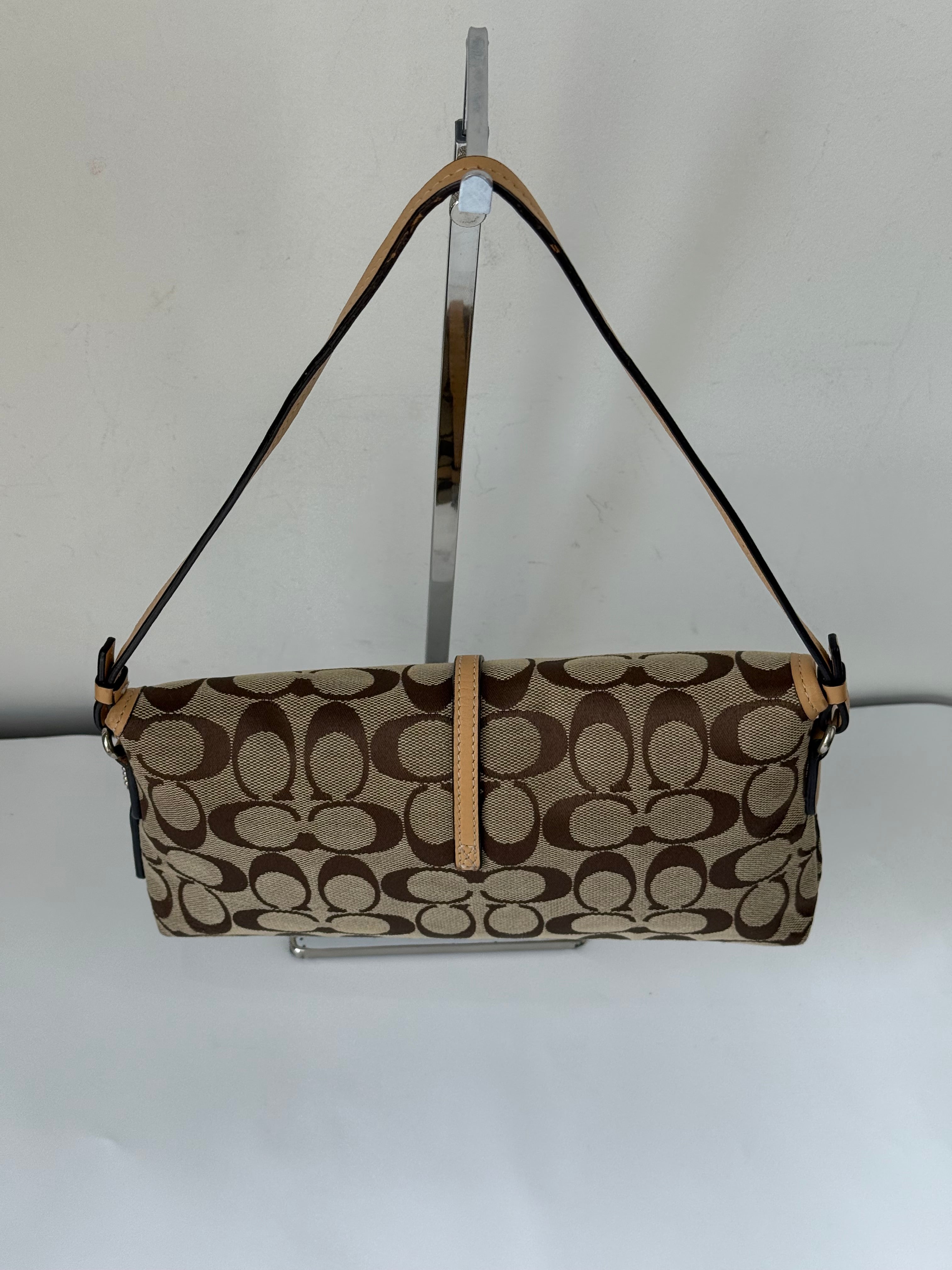 Vintage Coach Demi Clip Bag Brown Tan Signature Canvas Shoulder Bag Y2K