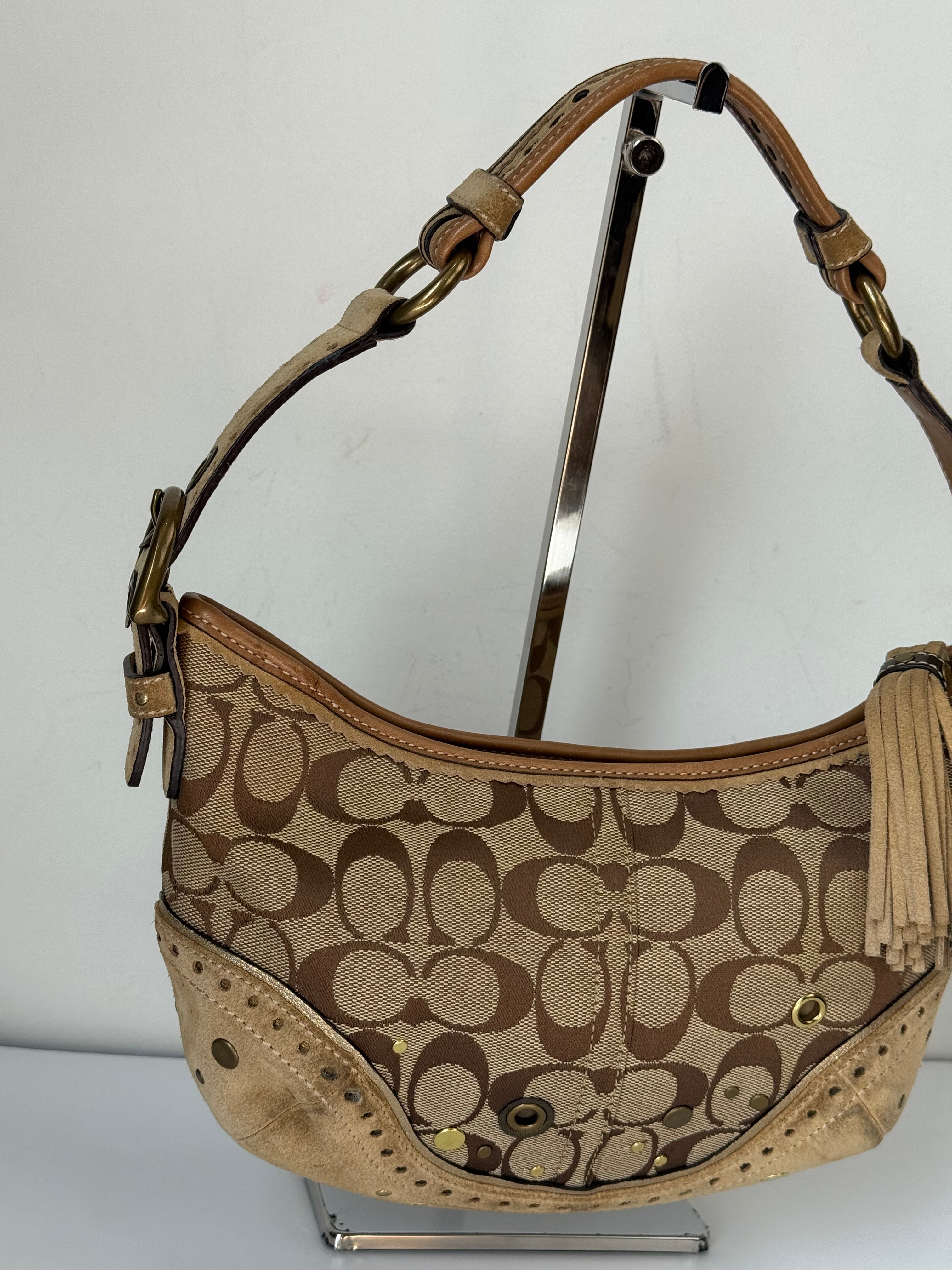 Coach Vintage Signature Sufflette Shoulder Bag Suede Studs Rare Y2K Hobo Bag