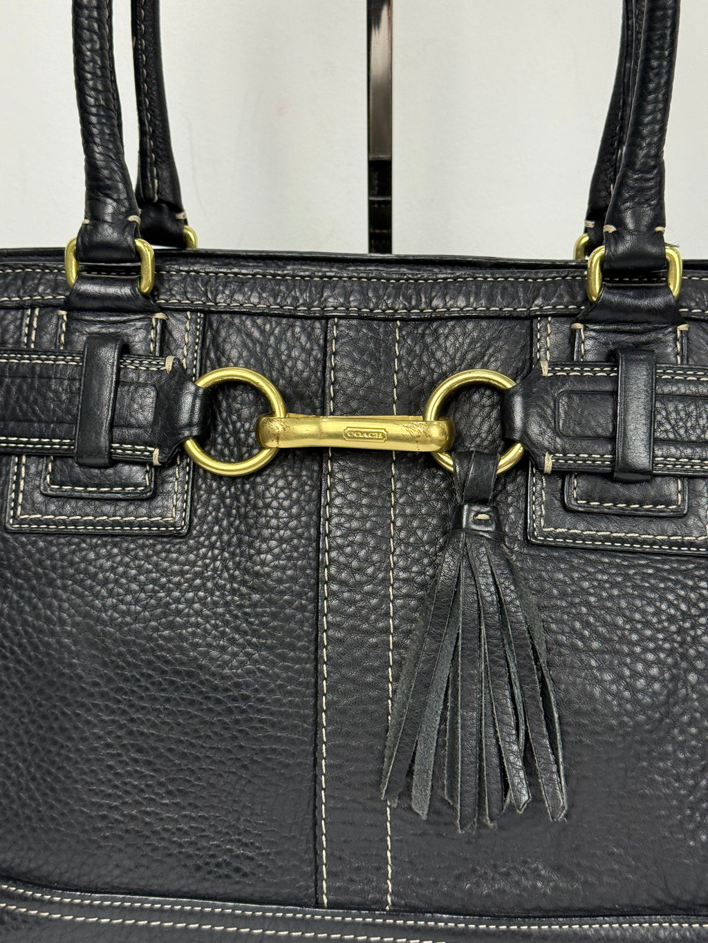 Vintage Coach Hampton Tote Bag Black Coach Leather HandBag 00s Y2K
