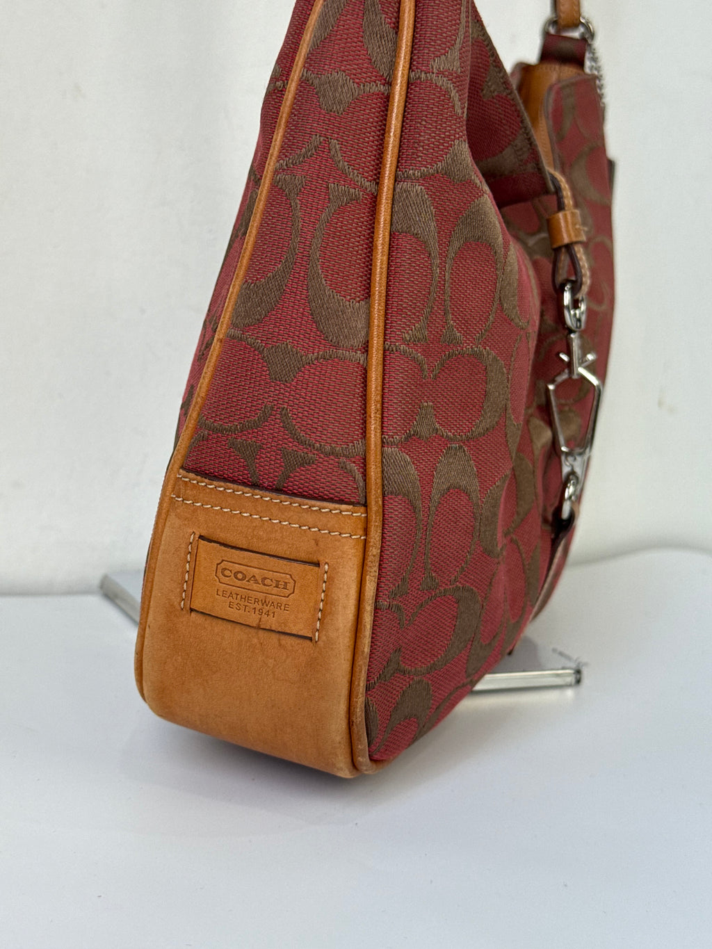 Vintage Coach Demi Hampton Tote Bag Coach Red Signature Tan Leather Handbag 00s Y2K