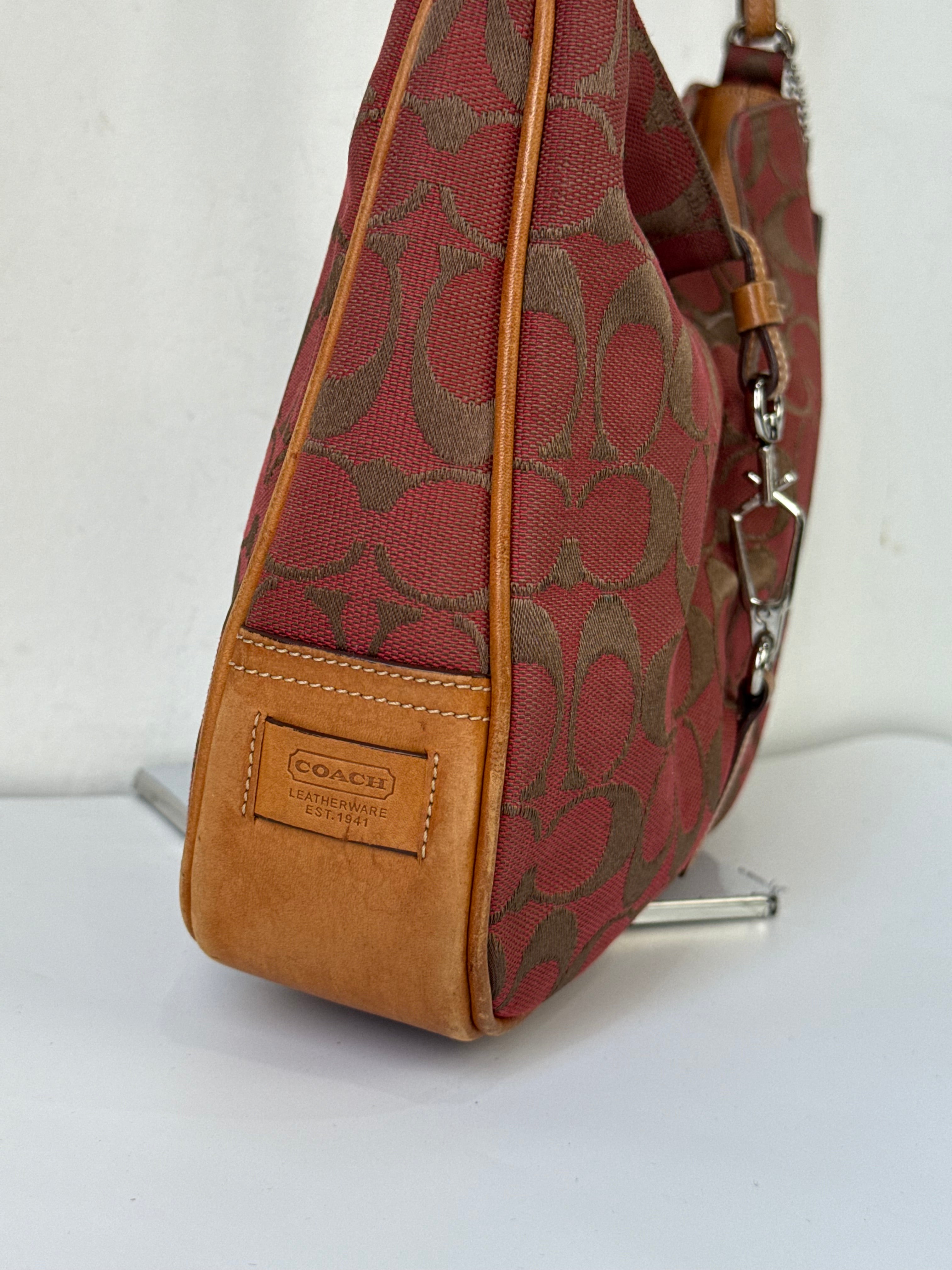 Vintage Coach Demi Hampton Tote Bag Coach Red Signature Tan Leather Handbag 00s Y2K