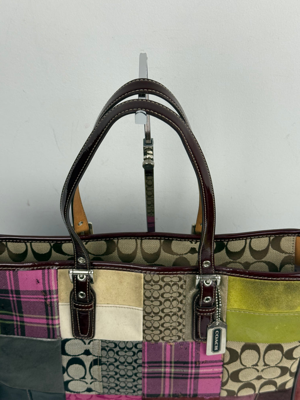 Vintage Coach Patchwork Bag Pink Multi-Colour Patchwork Coach Tote Bag Y2K