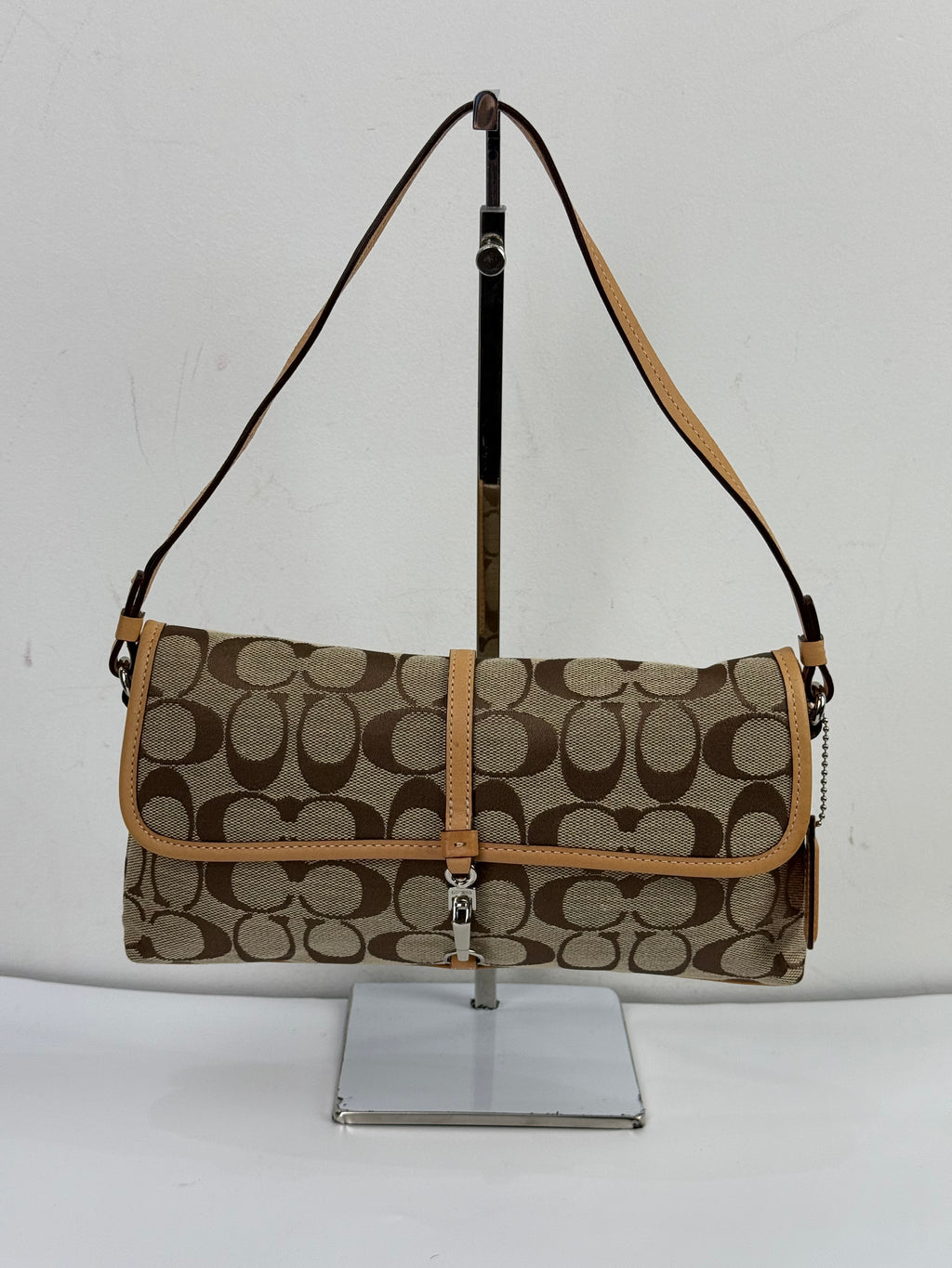 Vintage Coach Demi Clip Bag Brown Tan Signature Canvas Shoulder Bag Y2K