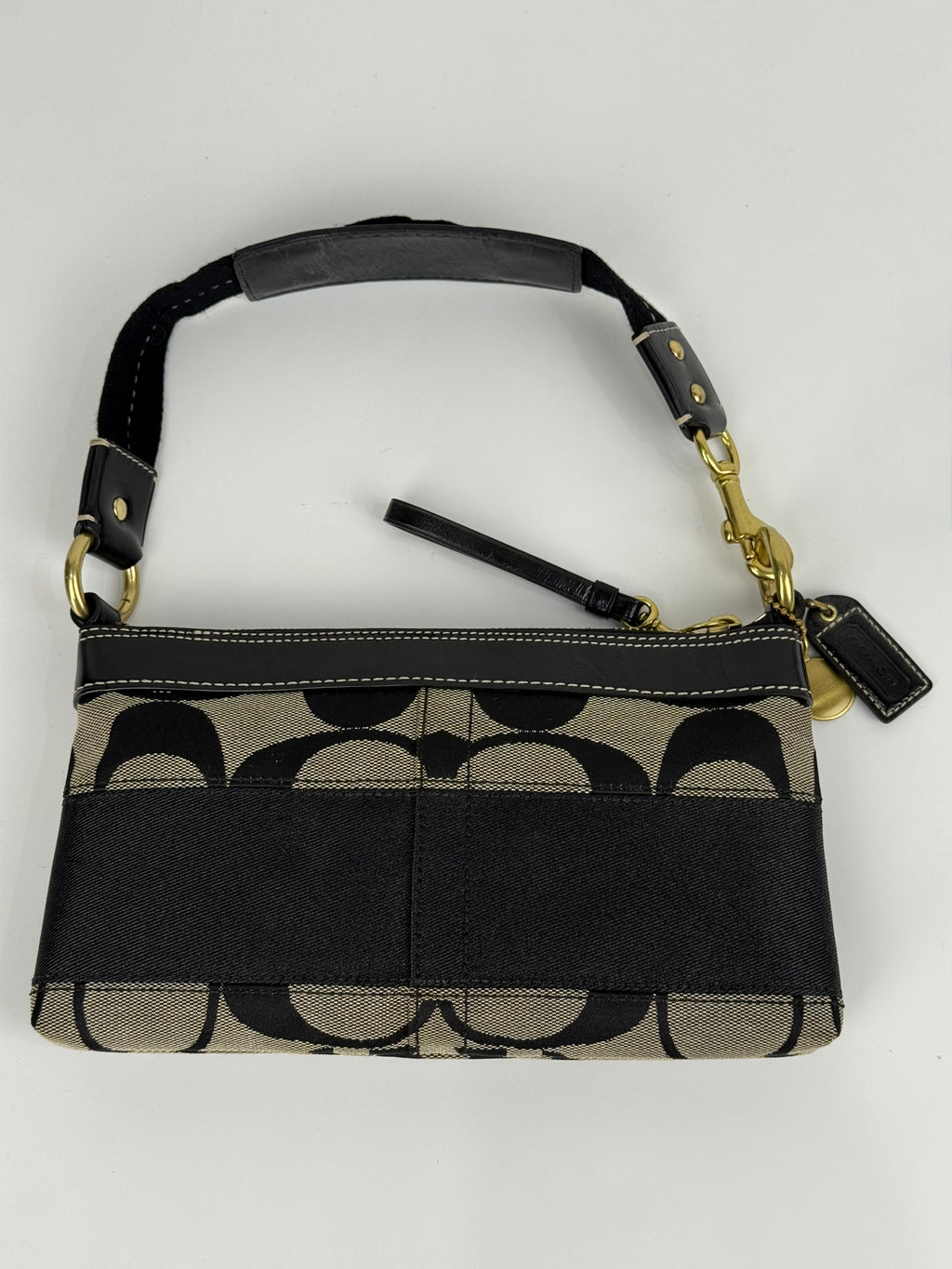 Vintage Coach Signature Stripe Shoulder Bag Coach Black/Grey Y2K HandBag