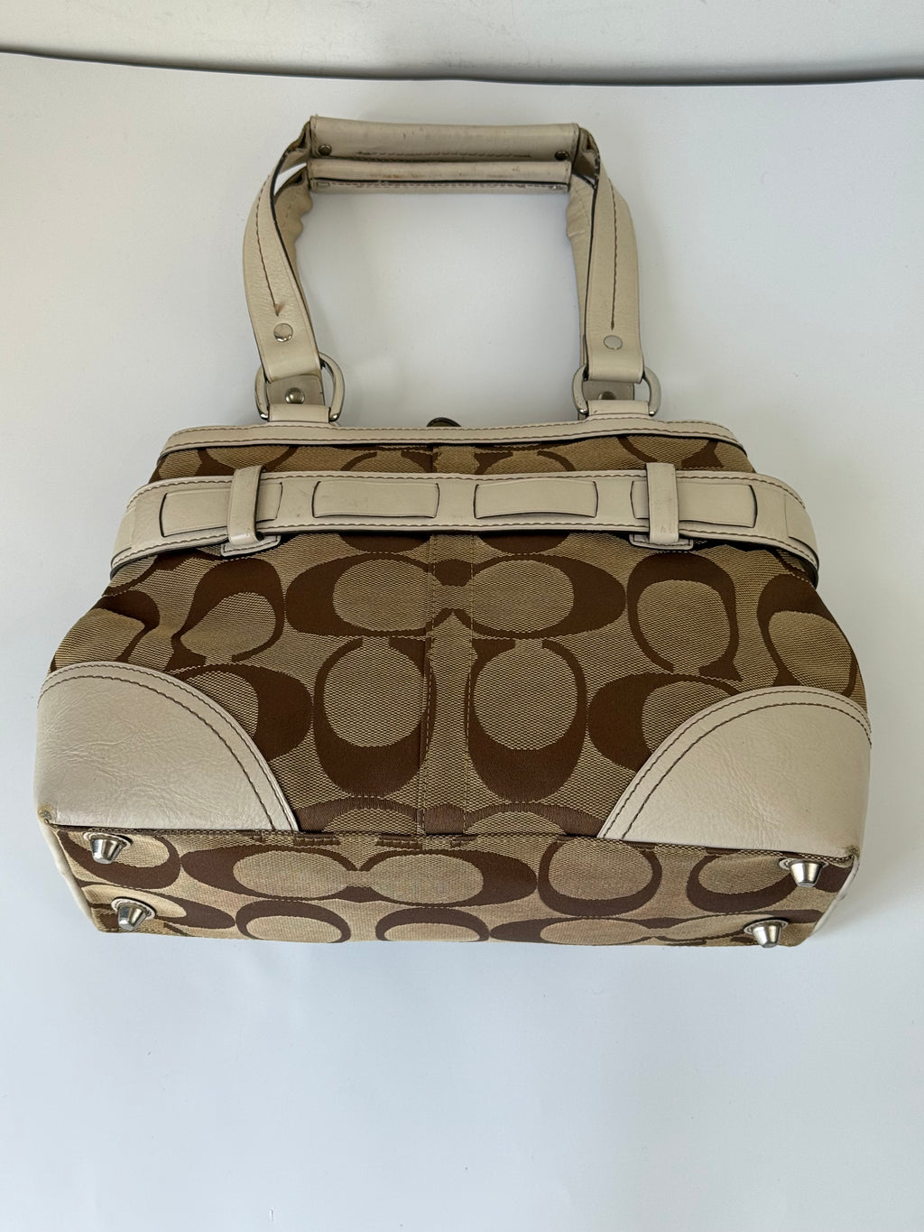 Vintage Coach Hampton Patchwork Tote Bag Brown Signature Handbag 00s Y2K