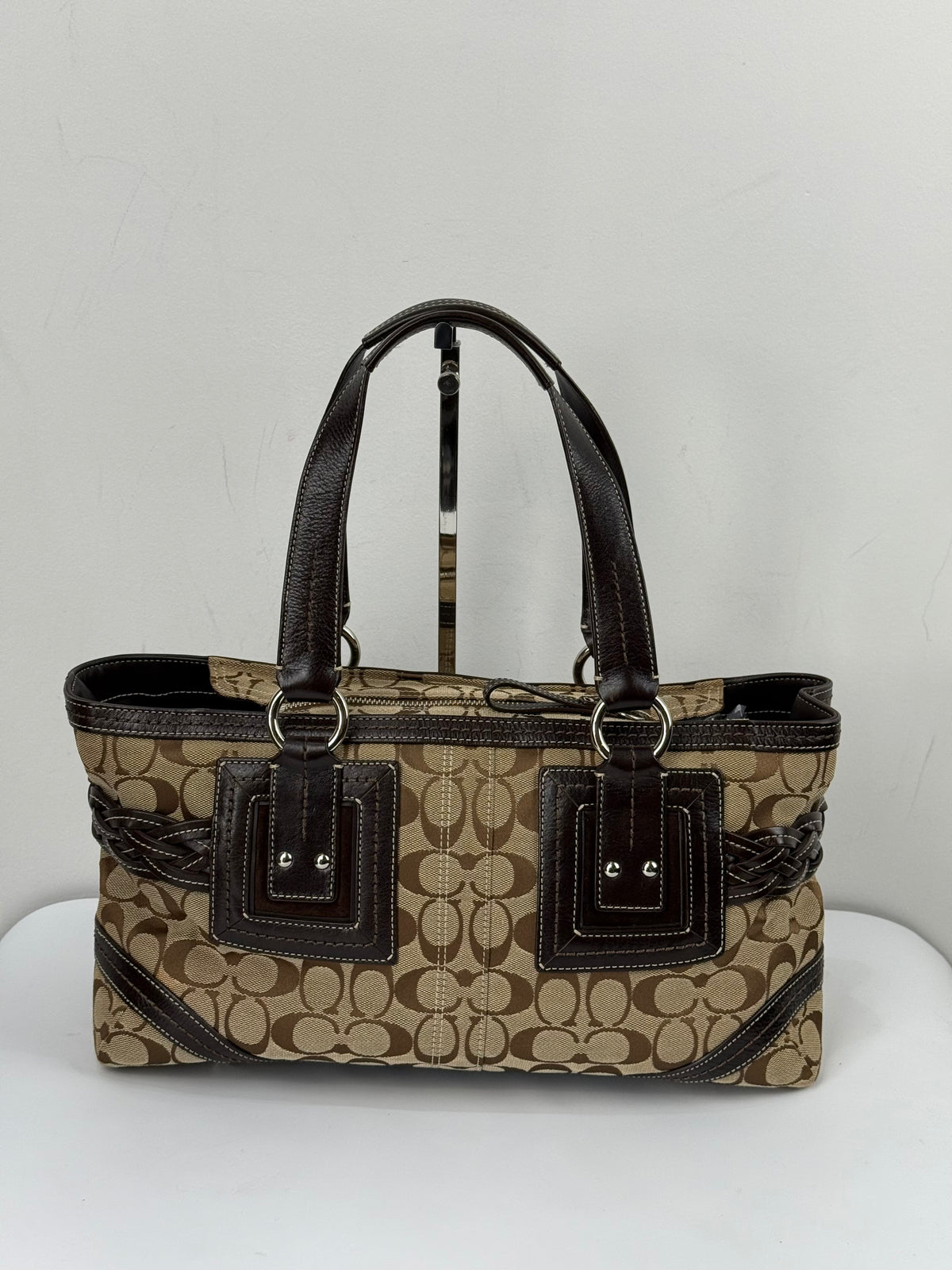 Vintage Coach Soho Satchel Bag Beige & Brown Signature Coach Handbag 00s Y2K