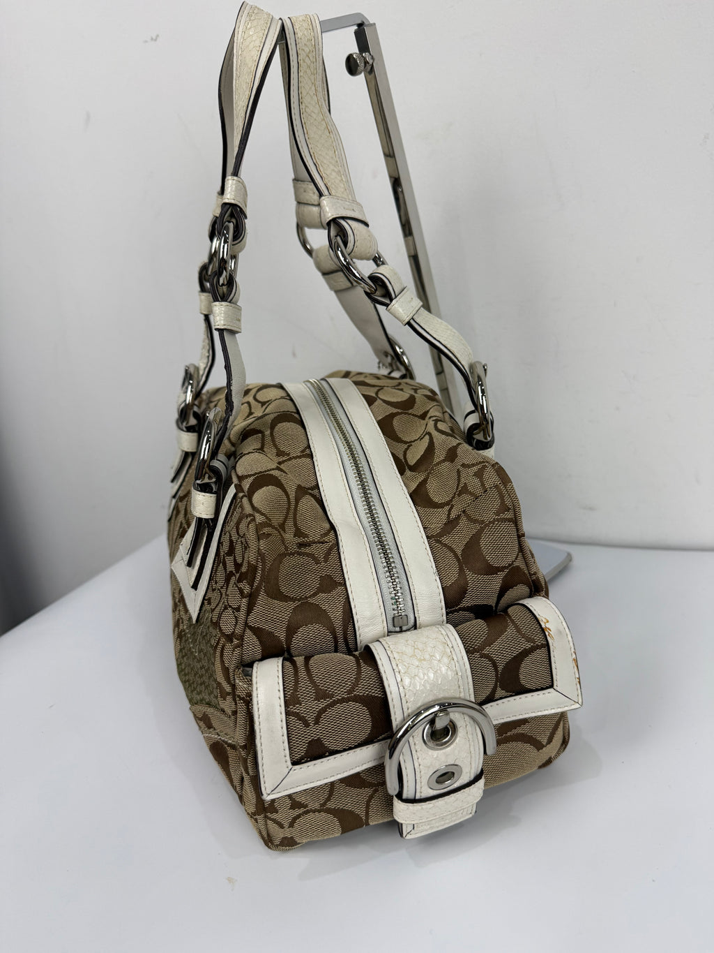 Vintage Coach Brown Patchwork Boston Satchel Soho Mia Signature Shoulder Bag 00s Y2K