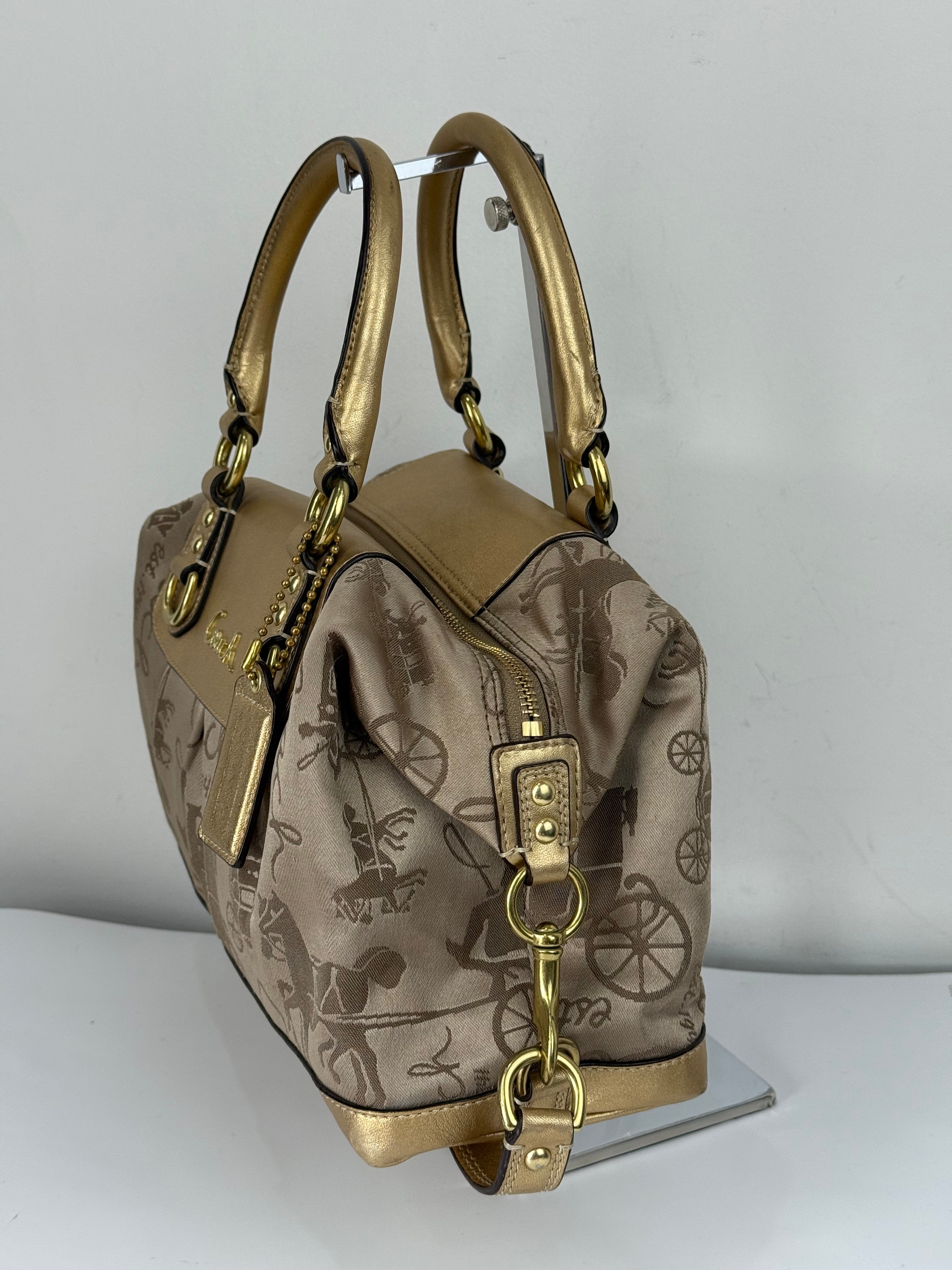 Vintage Coach Ashley Horse and Carriage Satchel Bag Coach Beige/Gold Y2K HandBag