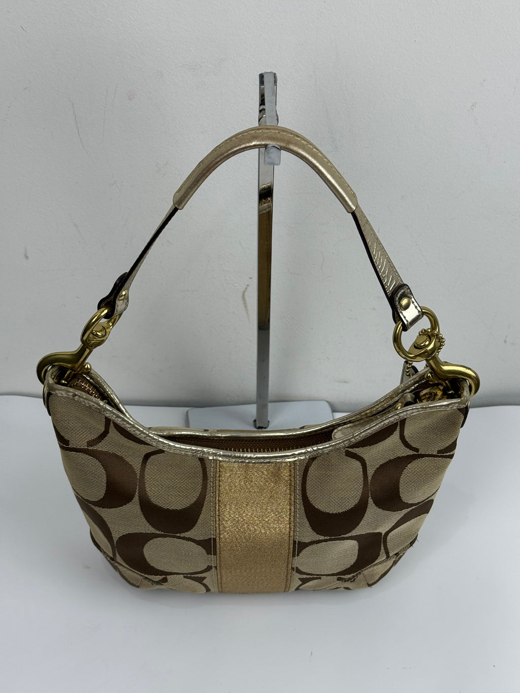 Vintage Coach Hobo Bag Beige/Brown Signature Stripe Shoulder Bag 00s Y2K