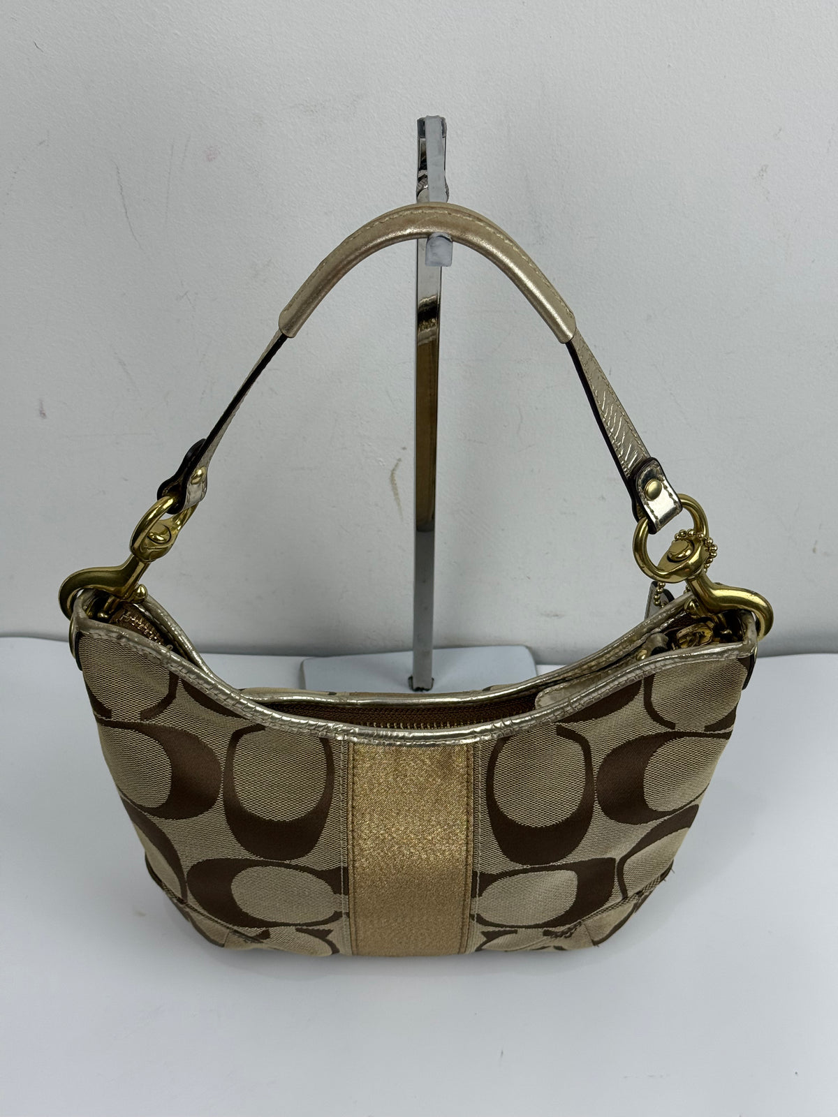 Vintage Coach Hobo Bag Beige/Brown Signature Stripe Shoulder Bag 00s Y2K
