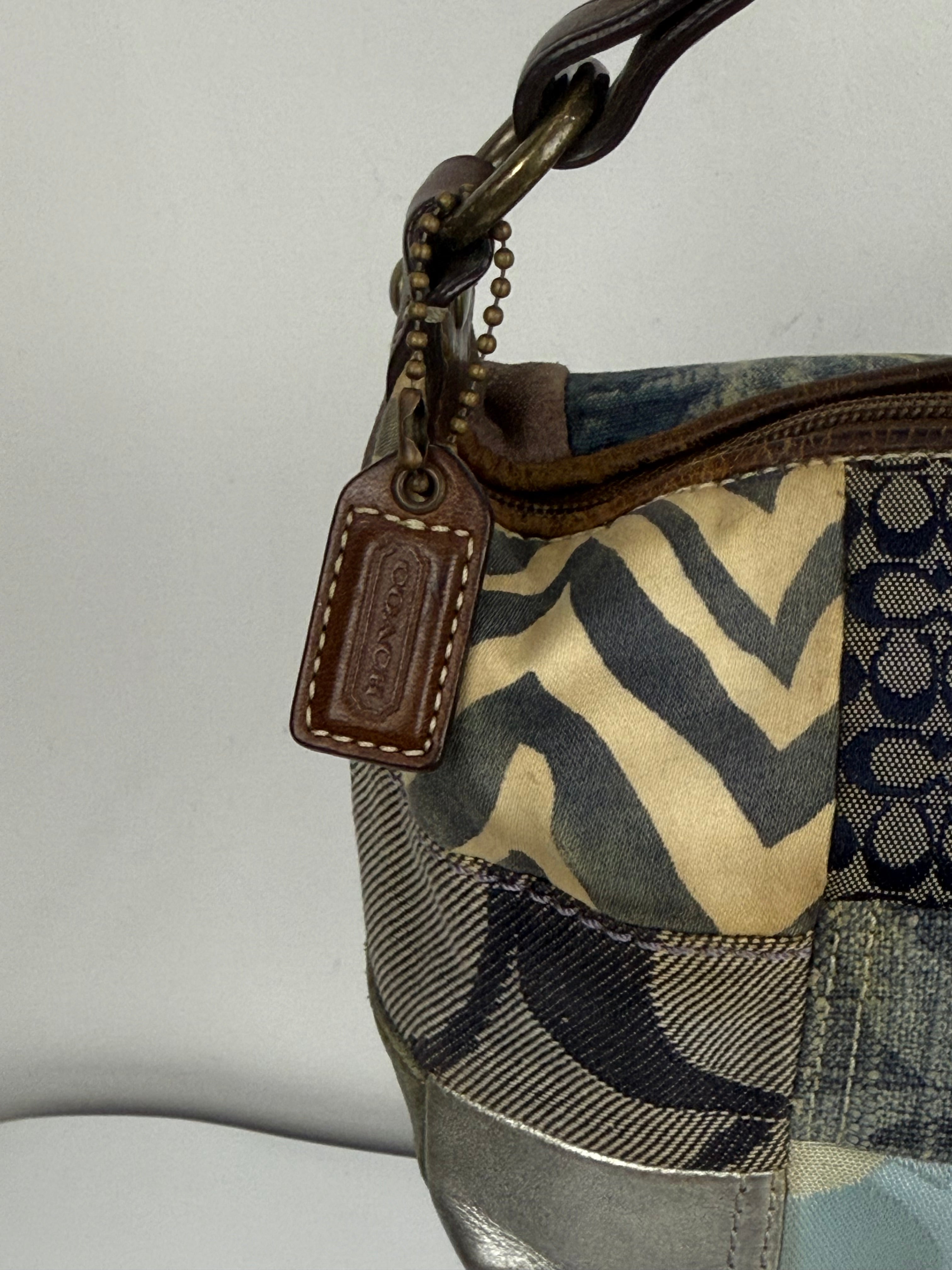 Vintage Coach Blue Denim Patchwork HandBag Coach Y2K Leather Bag