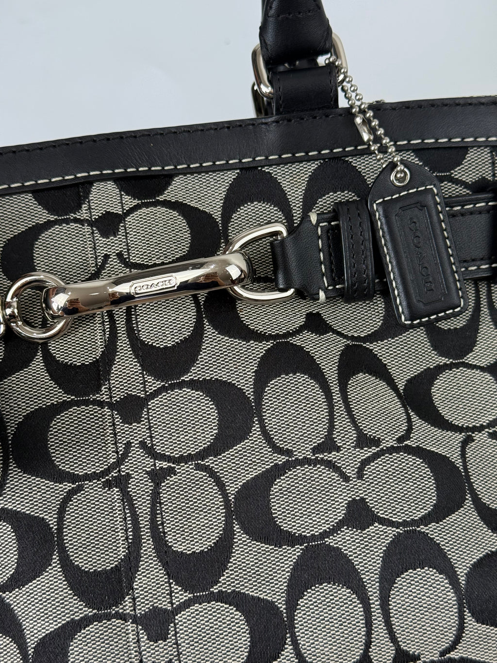 Vintage Coach Hampton Signature Tote Bag Coach Grey & Black Handbag 00s Y2K