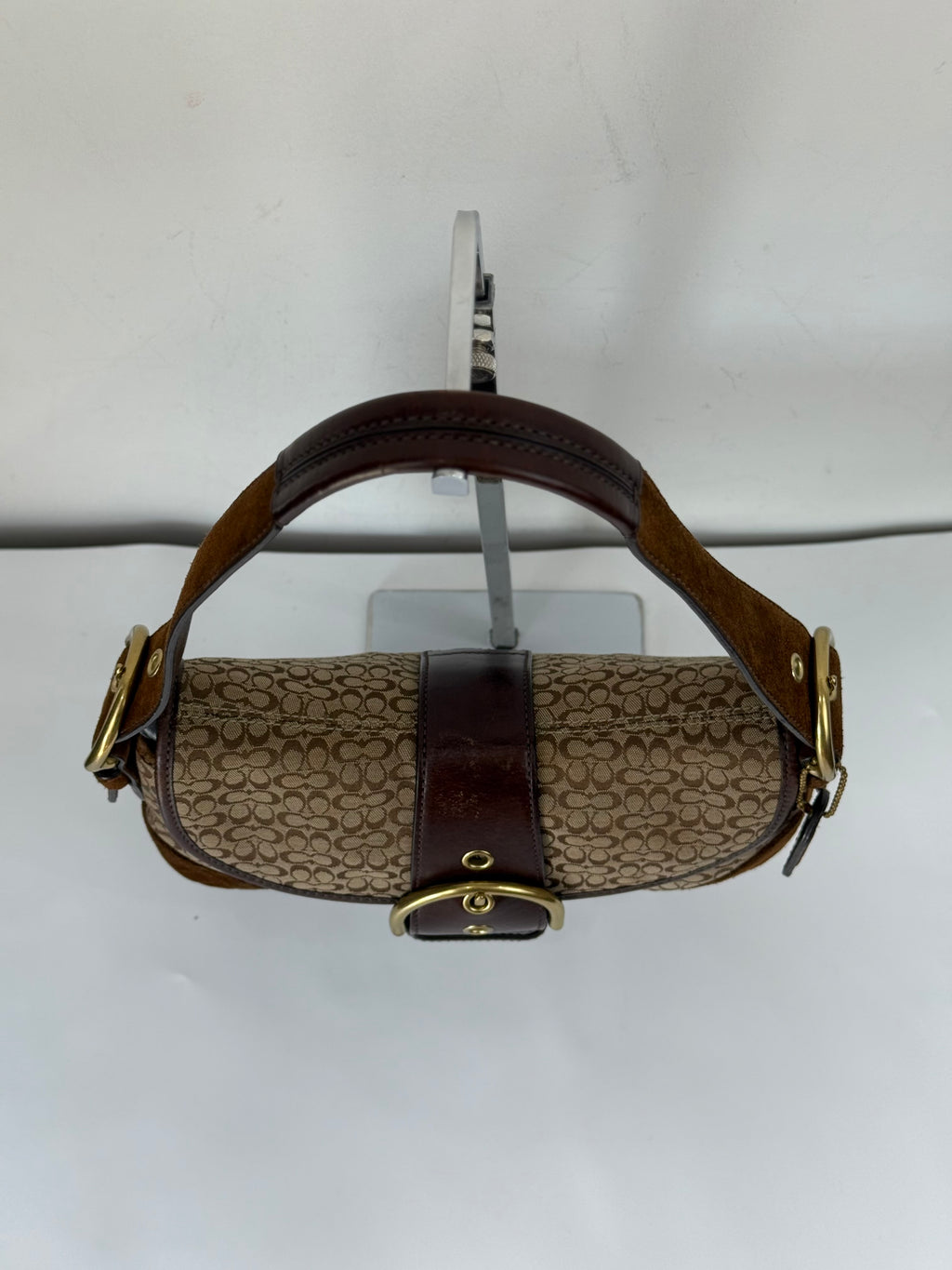 Vintage Coach Soho Shoulder Bag Brown Signature & Suede Canvas  Handbag 00s Y2K