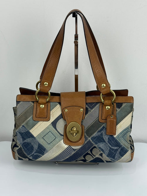 Vintage Coach Blue Denim Patchwork TurnLock HandBag Coach Y2K Leather Bag
