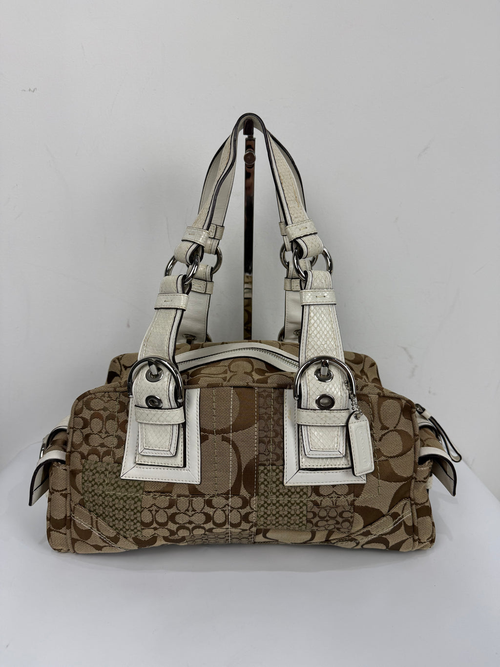 Vintage Coach Brown Patchwork Boston Satchel Soho Mia Signature Shoulder Bag 00s Y2K