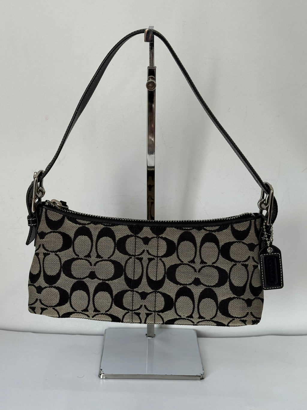 Vintage Coach Baguette East West Bag Grey Black Signature Canvas Shoulder Bag Y2K