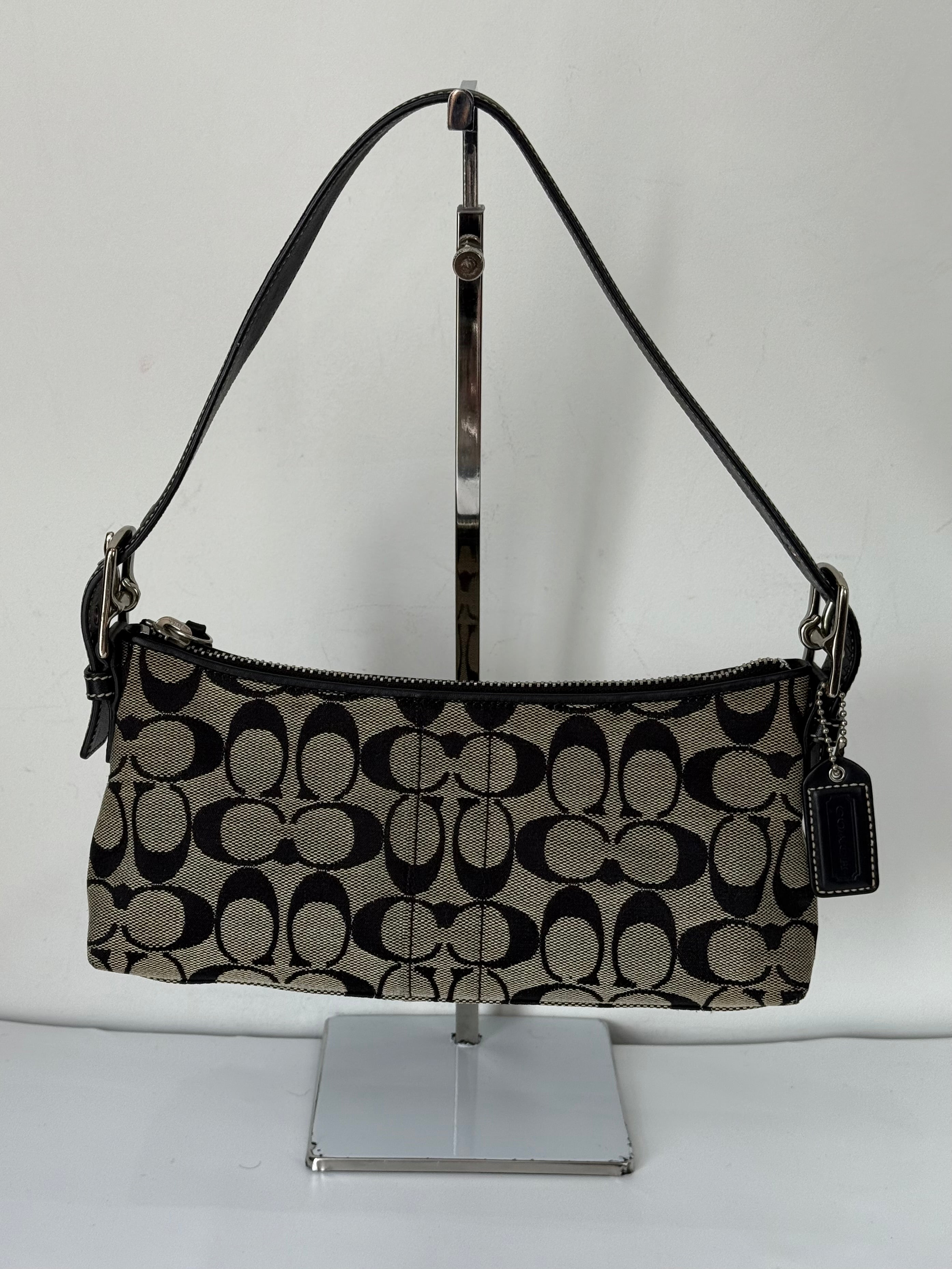 Vintage Coach Baguette East West Bag Grey Black Signature Canvas Shoulder Bag Y2K