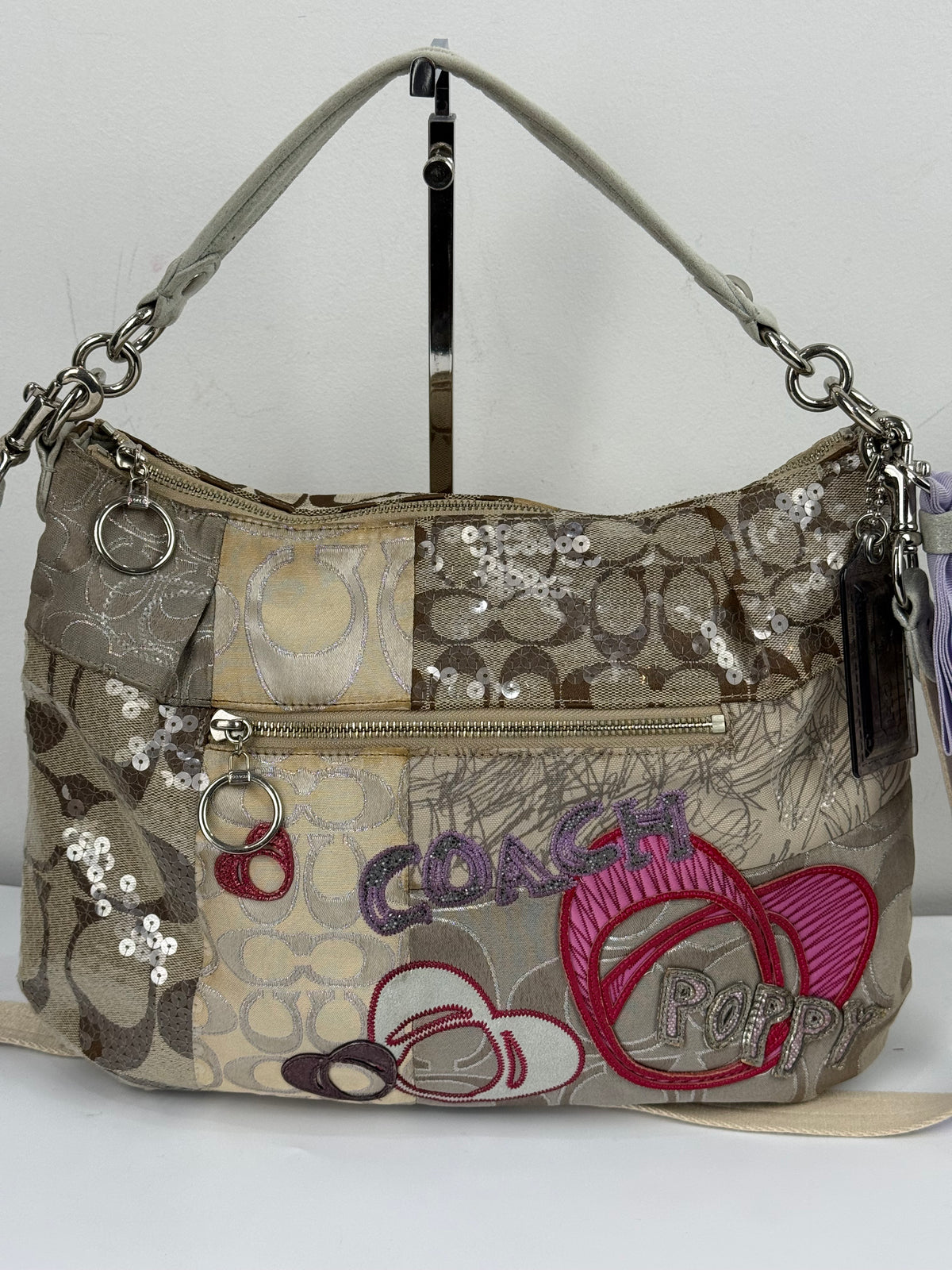Vintage Coach Poppy Sequin 2-way Shoulder Bag Coach Signature Patchwork Heart Design Handbag 00s Y2K
