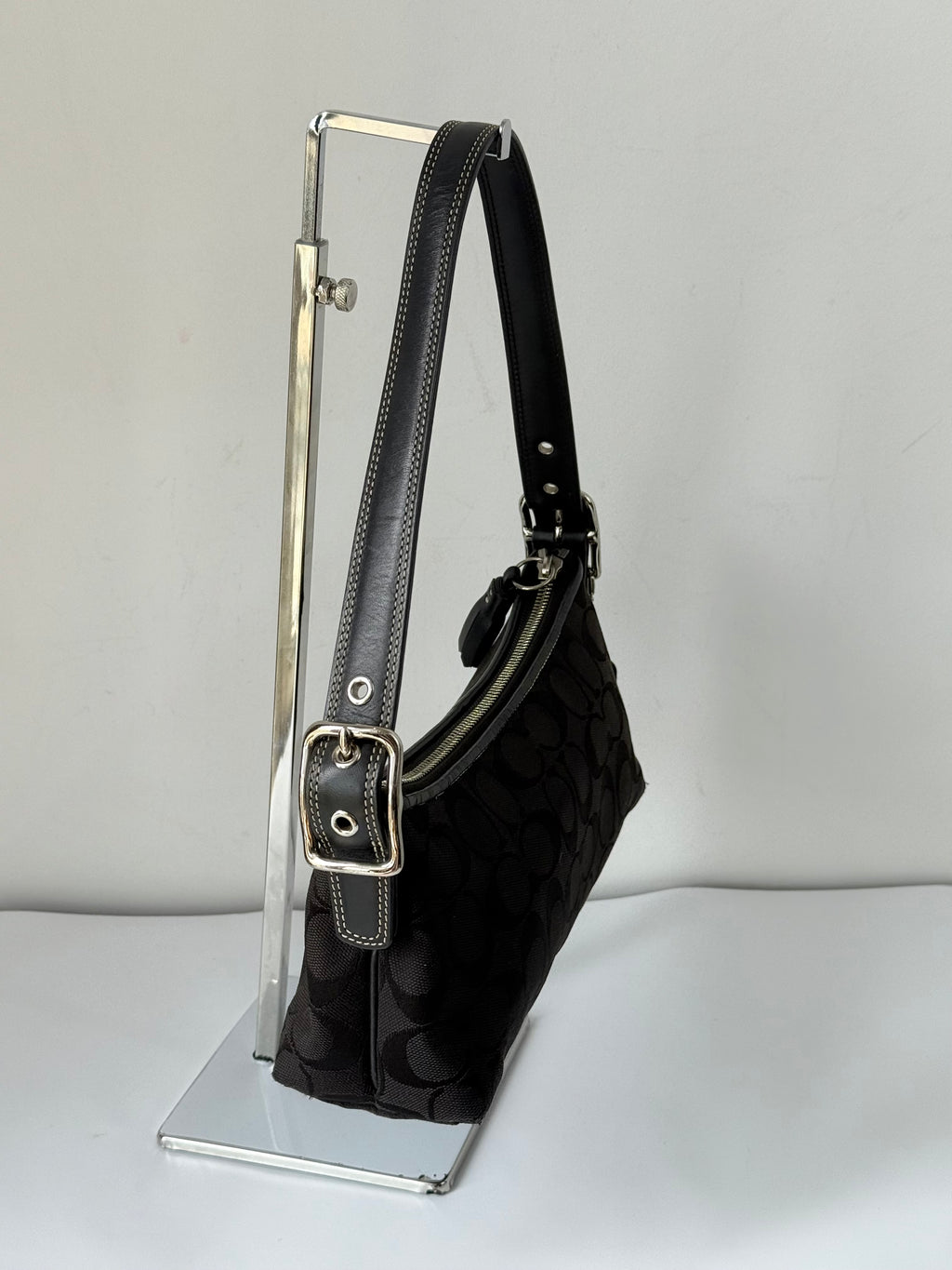 Vintage Coach Baguette East West Bag Black Signature Canvas Shoulder Bag Y2K