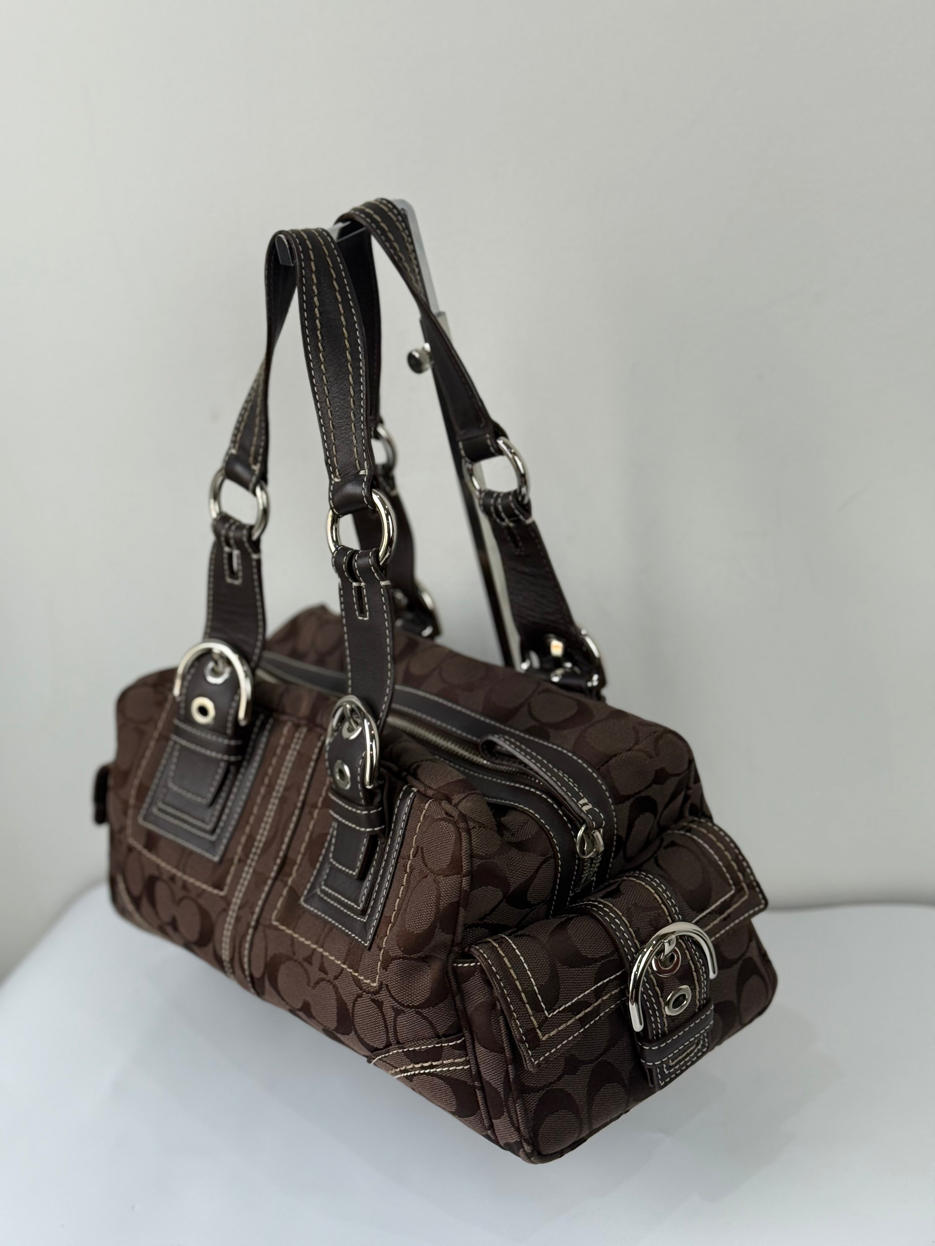 Rare Vintage Coach Dark Brown Boston Satchel Soho Mia Signature Shoulder Bag 00s Y2K