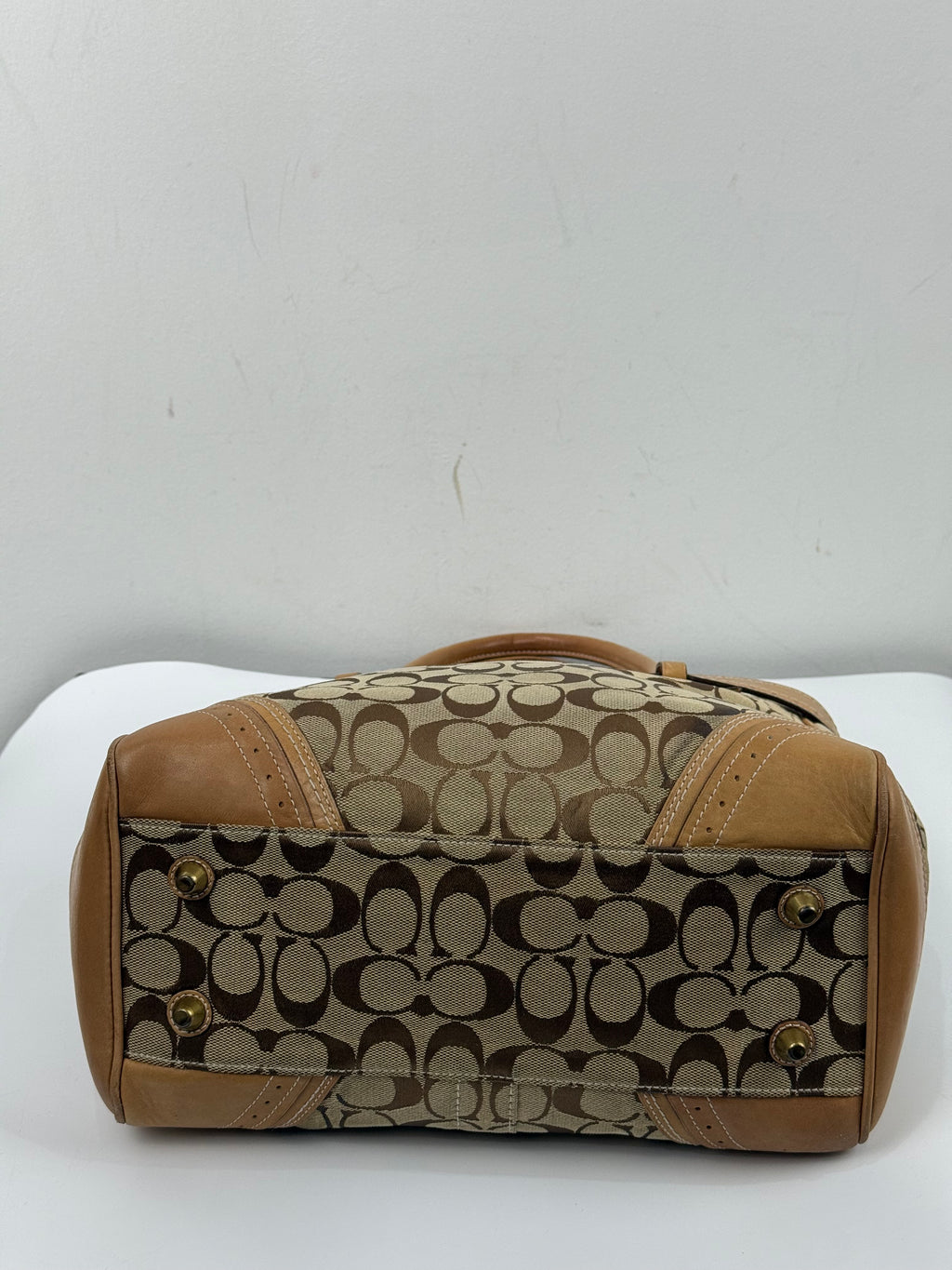 Vintage Coach Hampton Signature Tote Bag Brown and Tan Coach Canvas HandBag 00s Y2K
