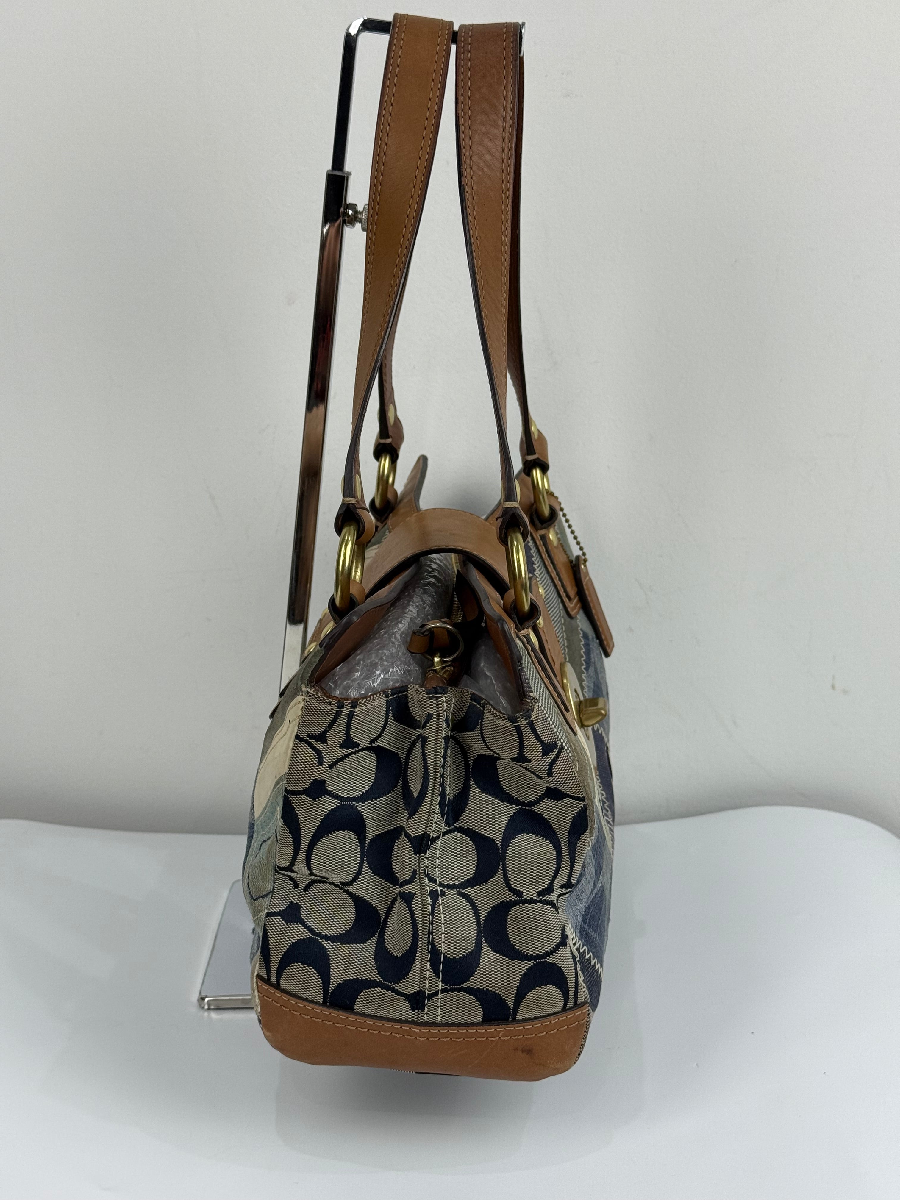 Vintage Coach Blue Denim Patchwork TurnLock HandBag Coach Y2K Leather Bag