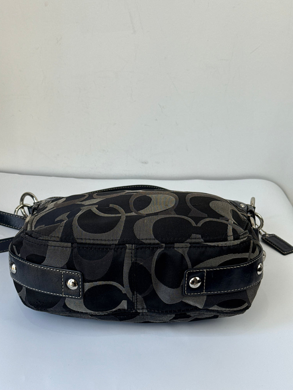 Vintage Coach Zoe Optic 2 Way Bag Black Signature Canvas Handbag 00s Y2K