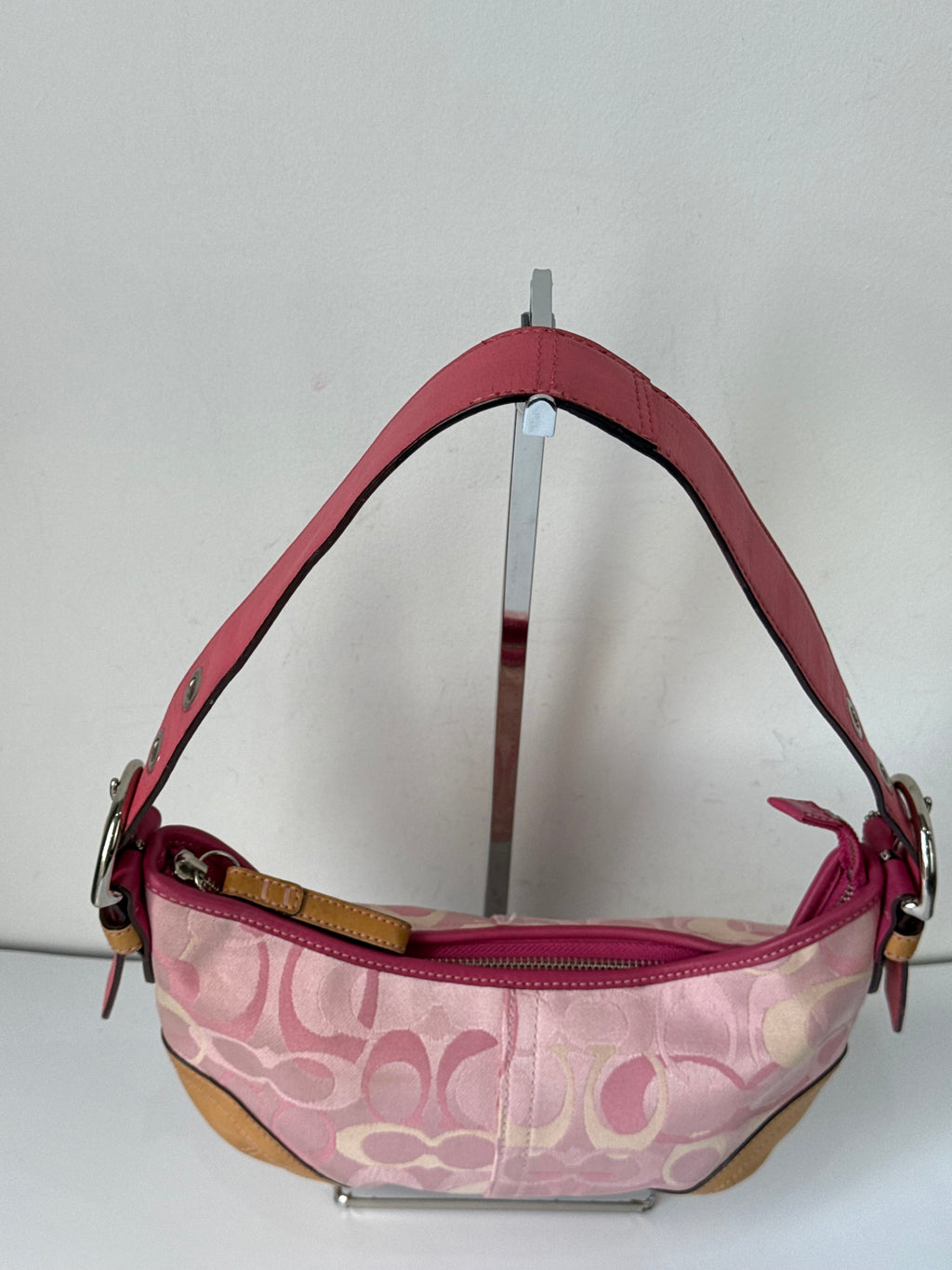 Vintage Coach Pink Soho Hobo Bag Coach Signature Pink and Brown Shoulder 00s Y2K