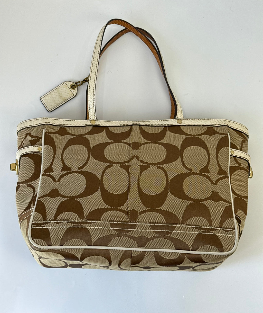 Vintage Coach Signature Tote Bag Coach Brown & Beige Handbag 00s Y2K