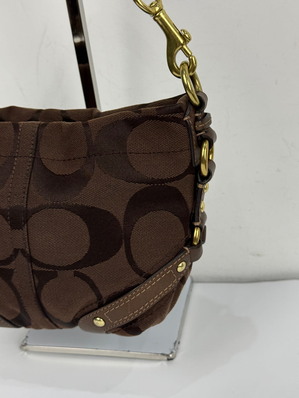 Vintage Coach Mini Carly Shoulder Bag Dark Brown Signature Handbag 00s Y2K