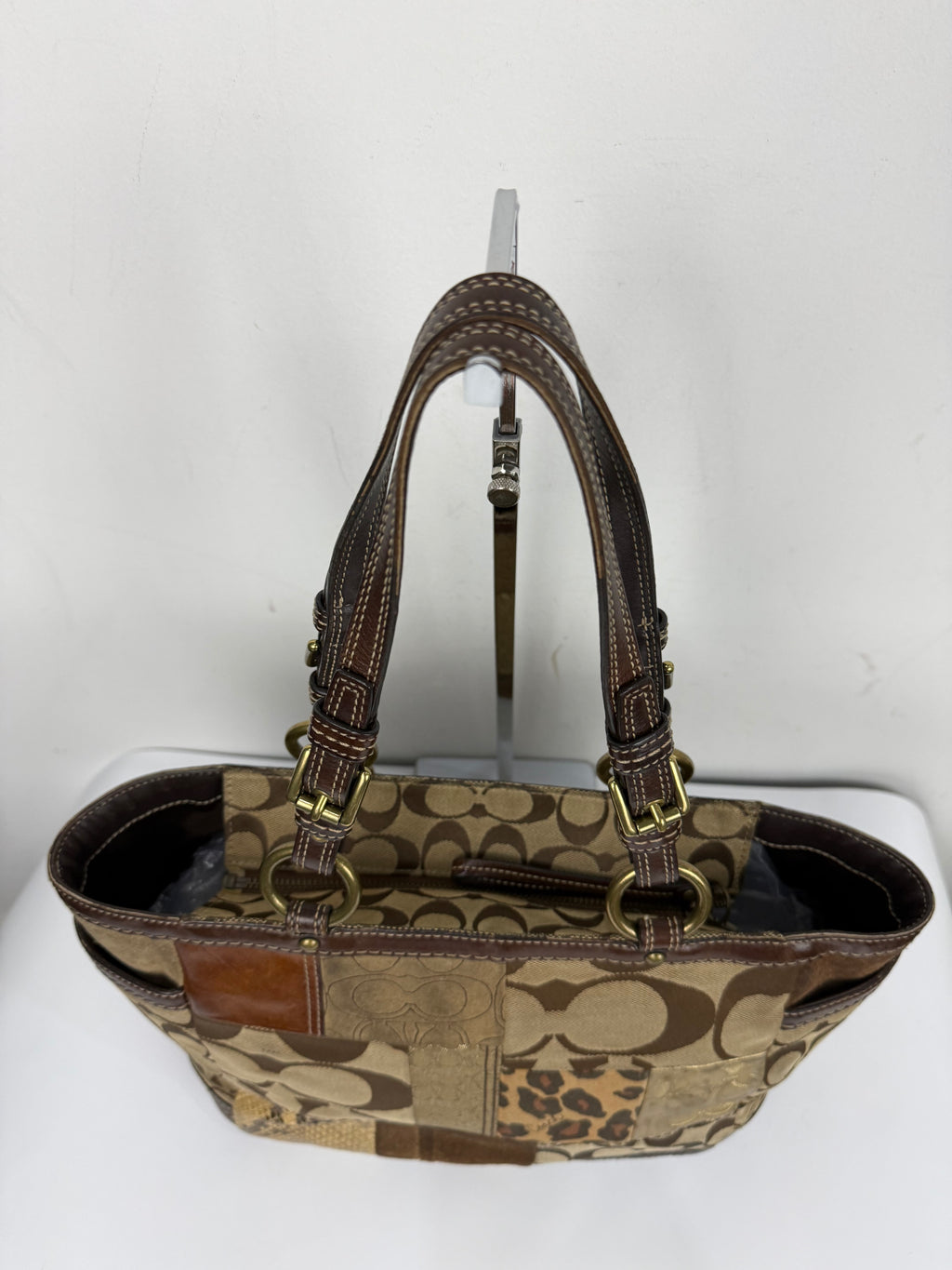 Vintage Coach Patchwork Shoulder Bag Brown Signature Canvas Handbag 00s Y2K