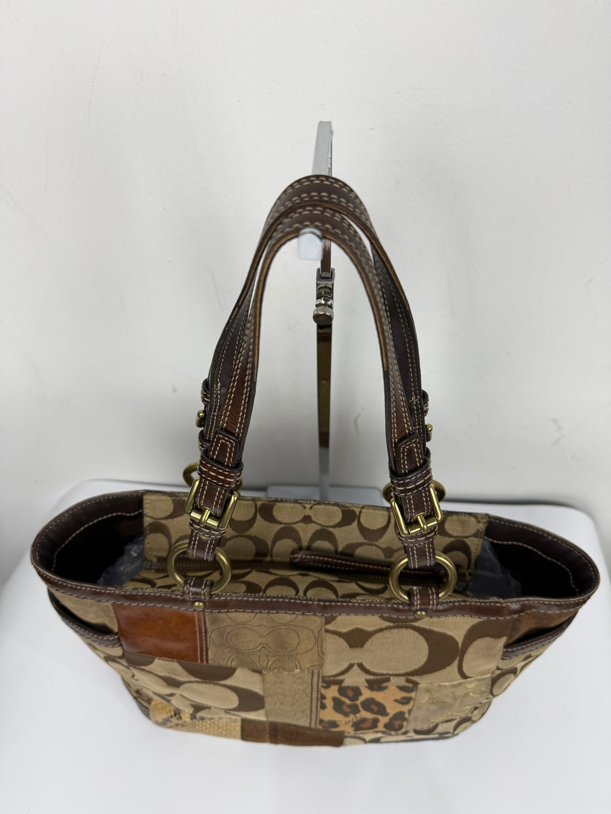 Vintage Coach Patchwork Shoulder Bag Brown Signature Canvas Handbag 00s Y2K