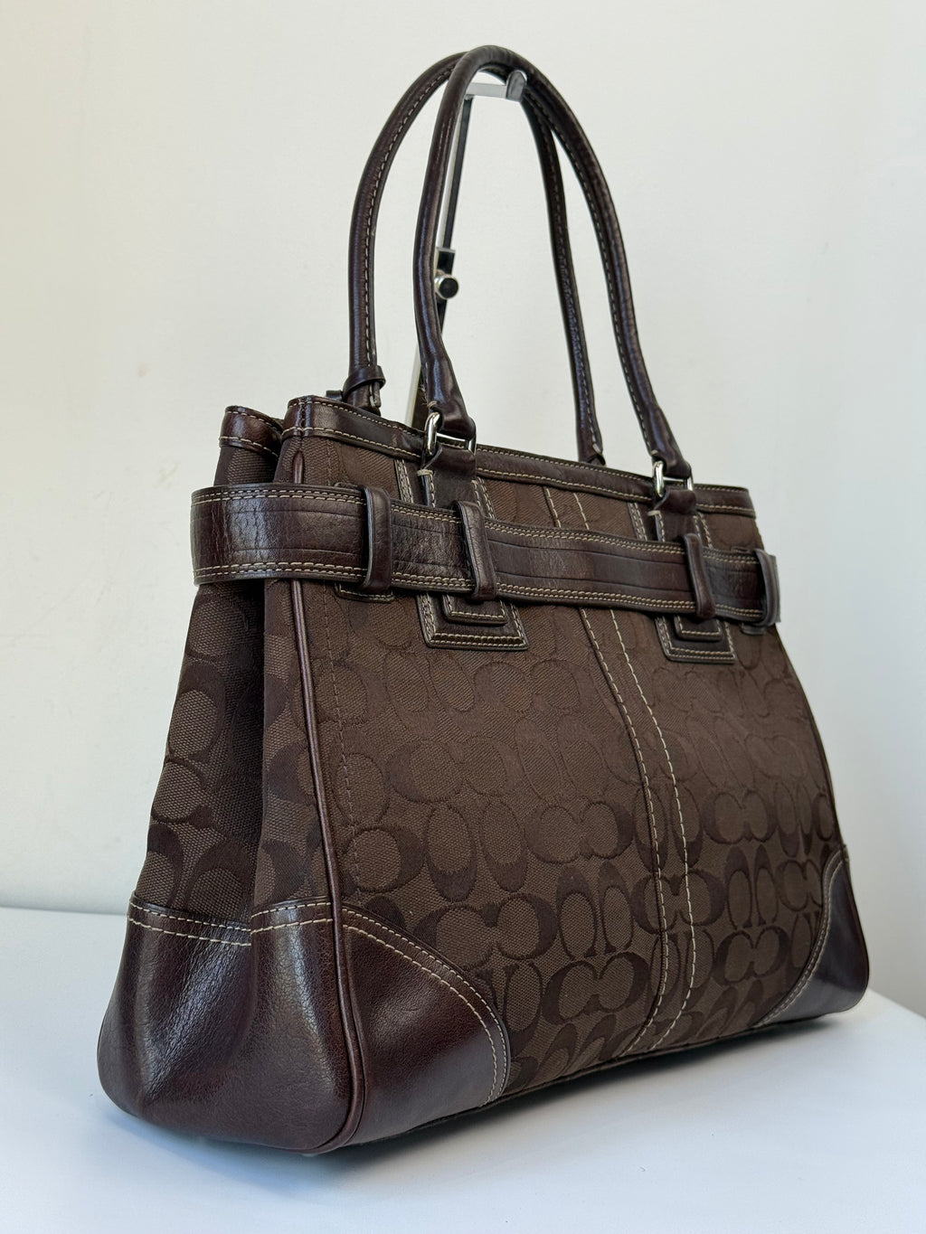 Vintage Coach Hampton Tote Bag Brown Coach Signature Monogram HandBag 00s Y2K Bag