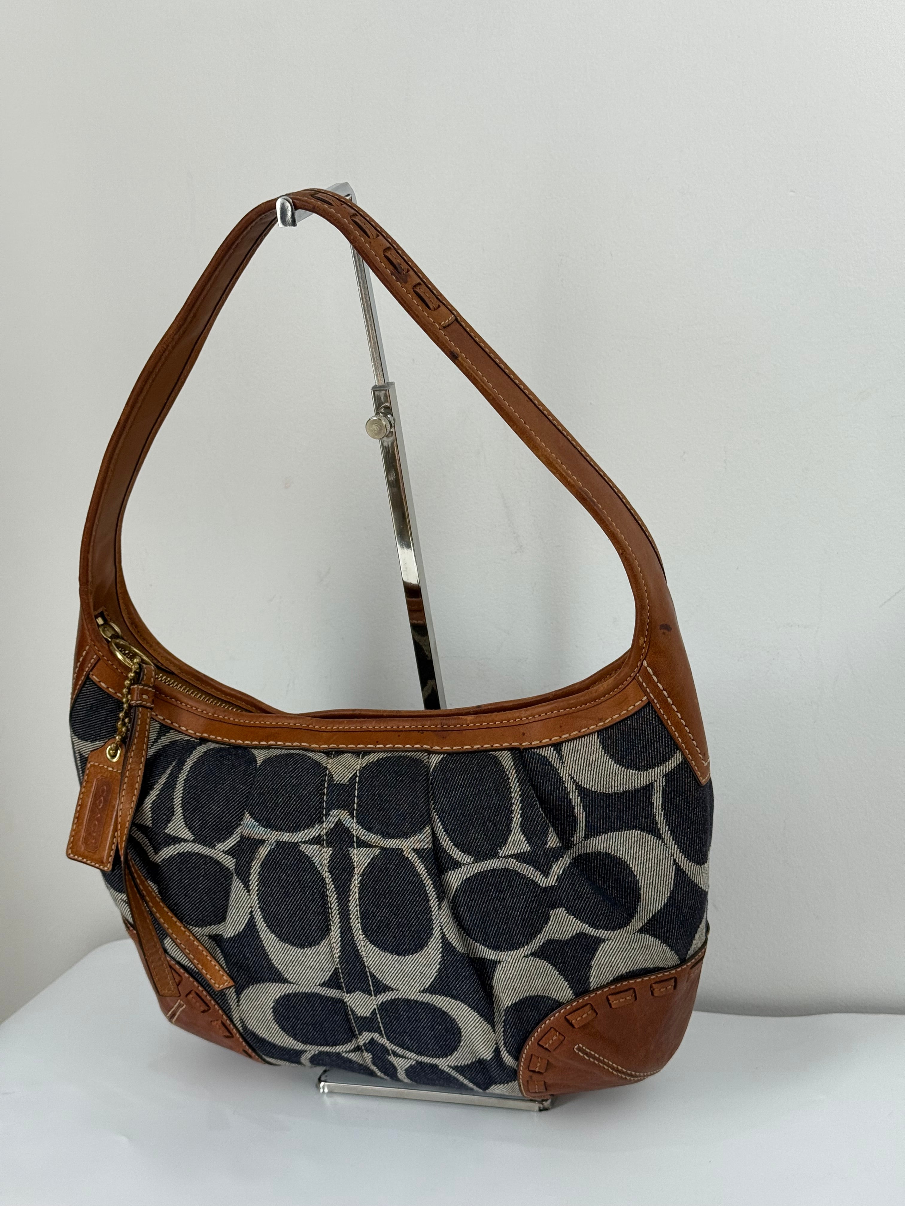 Vintage Coach Denim Ergo Soho Shoulder Bag Coach Blue Signature Handbag 00s Y2K