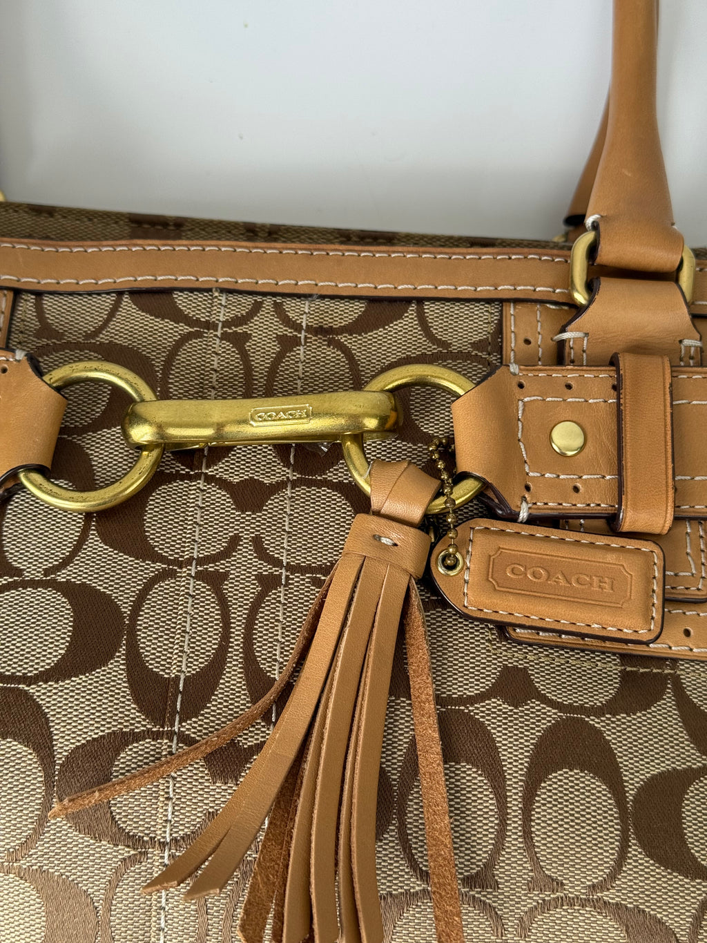 Vintage Coach Hampton Signature Tote Bag Brown & Beige Coach Canvas HandBag 00s Y2K