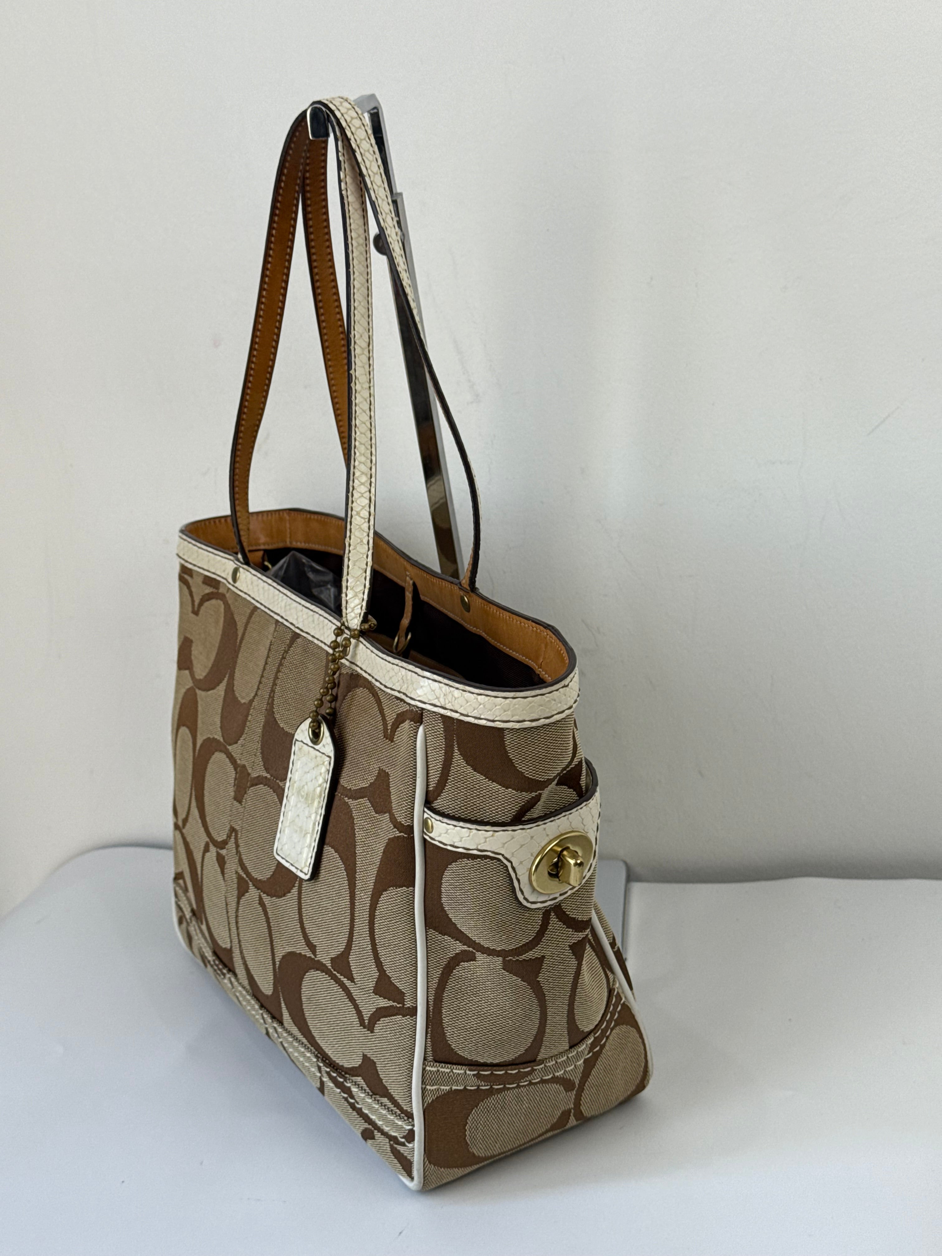 Vintage Coach Signature Tote Bag Coach Brown & Beige Handbag 00s Y2K