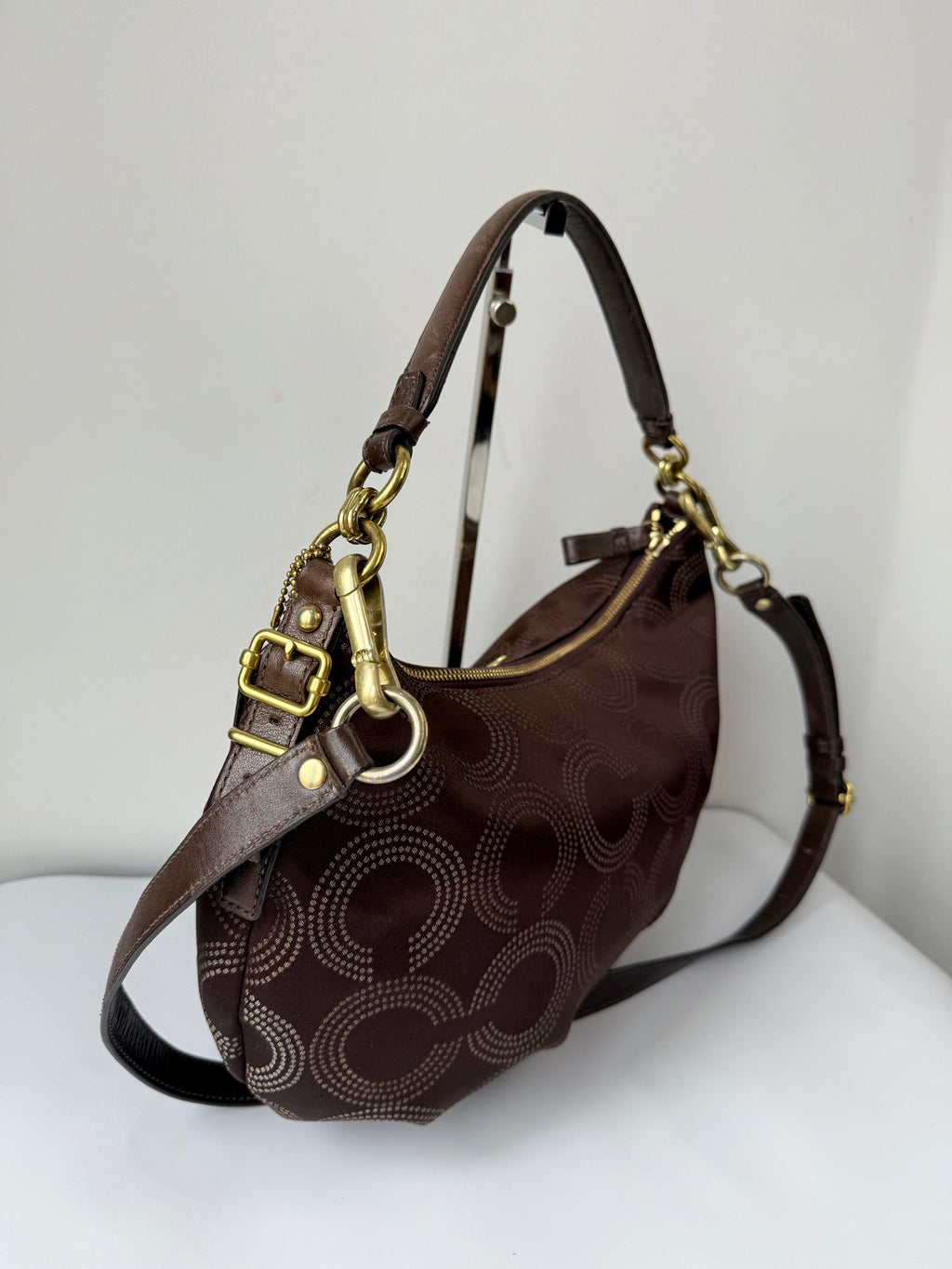 Vintage Coach Maddison Dotted Op-Art Convertible Hobo Bag Brown Signature Bag