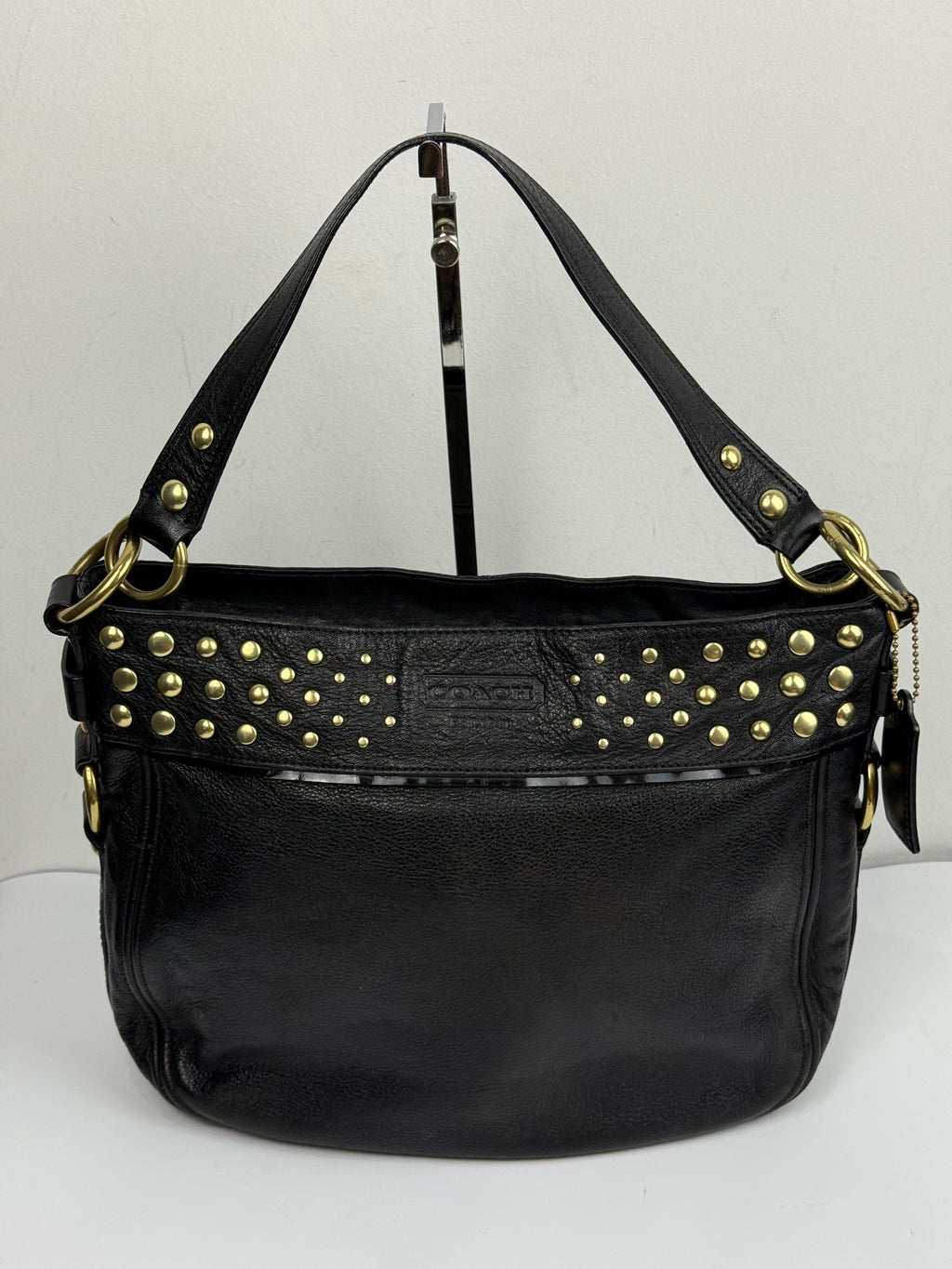 Vintage Coach Zoe Shoulder Hobo Bag Black Leather with Studded Bag 00s Y2K