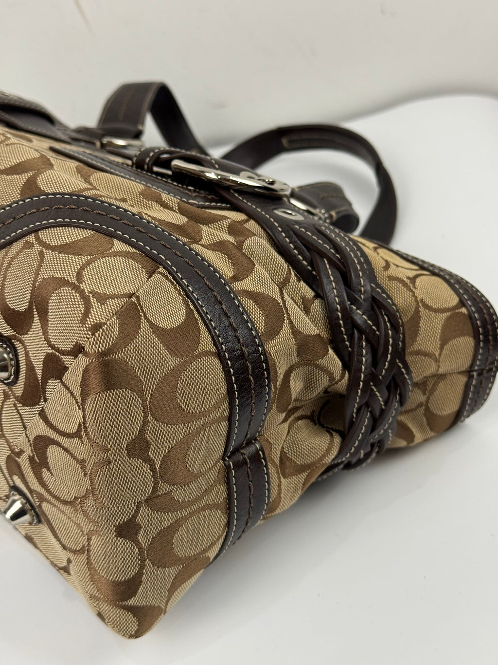 Vintage Coach Soho Satchel Bag Beige & Brown Signature Coach Handbag 00s Y2K