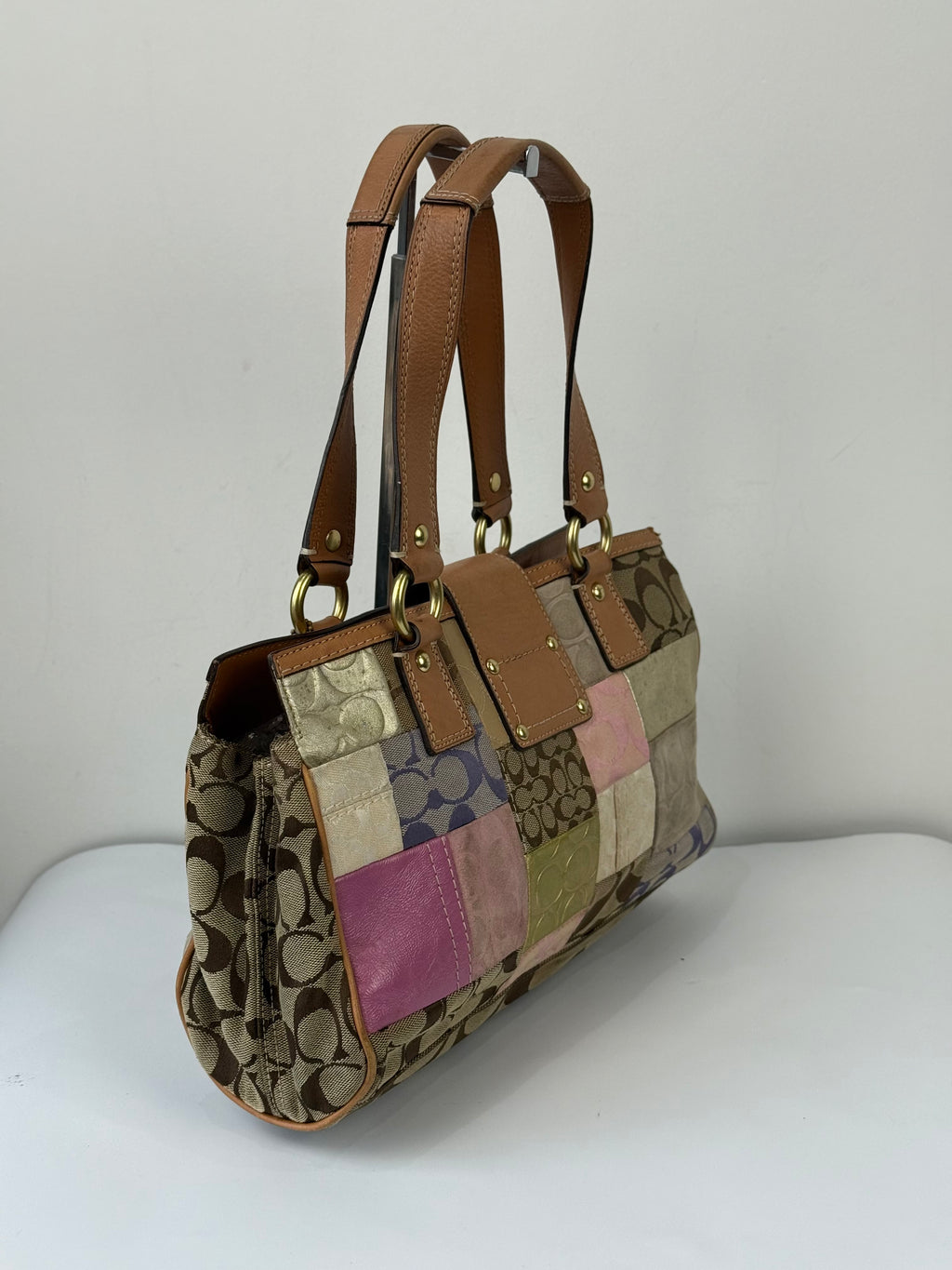 Vintage Coach Multicolour Patchwork Tote Bag Coach TurnLock Handbag 00s Y2K