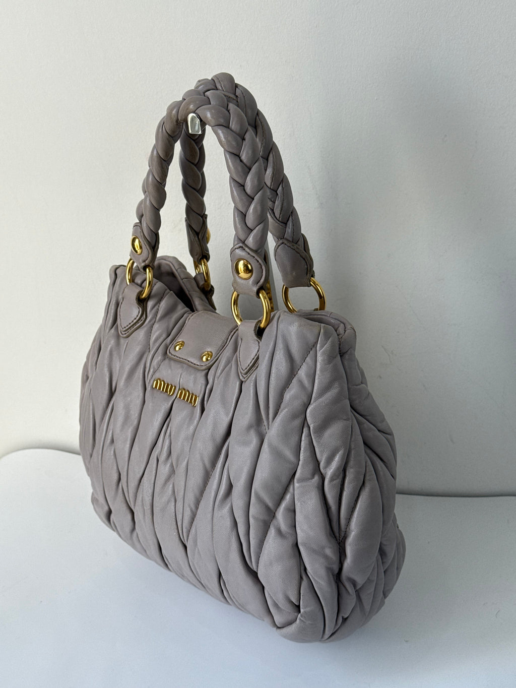 Vintage Miu Miu Coffer 2 Way Bag Grey Matelassé Leather Miu Miu  Handbag 00s Y2K