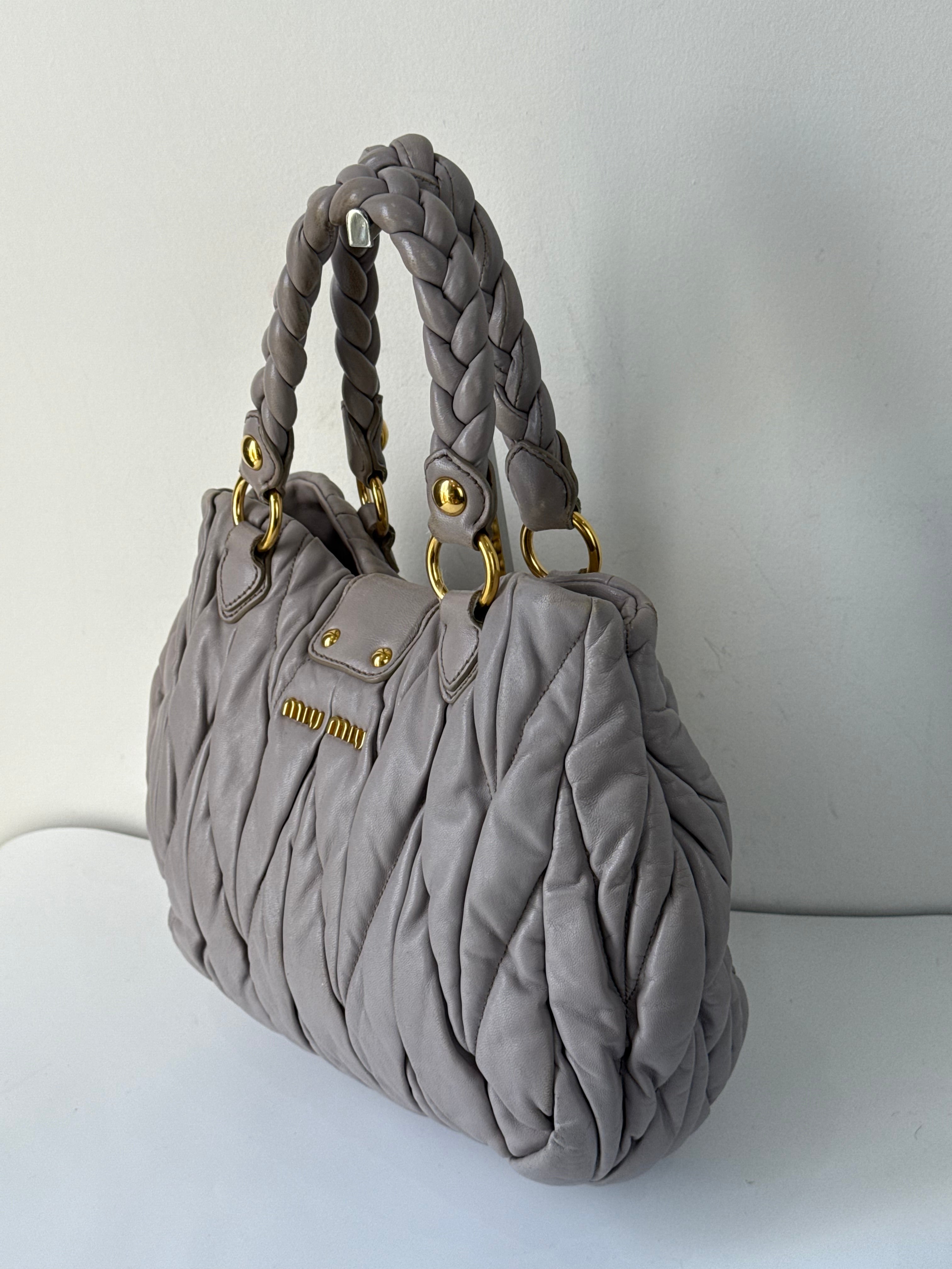 Vintage Miu Miu Coffer 2 Way Bag Grey Matelassé Leather Miu Miu  Handbag 00s Y2K