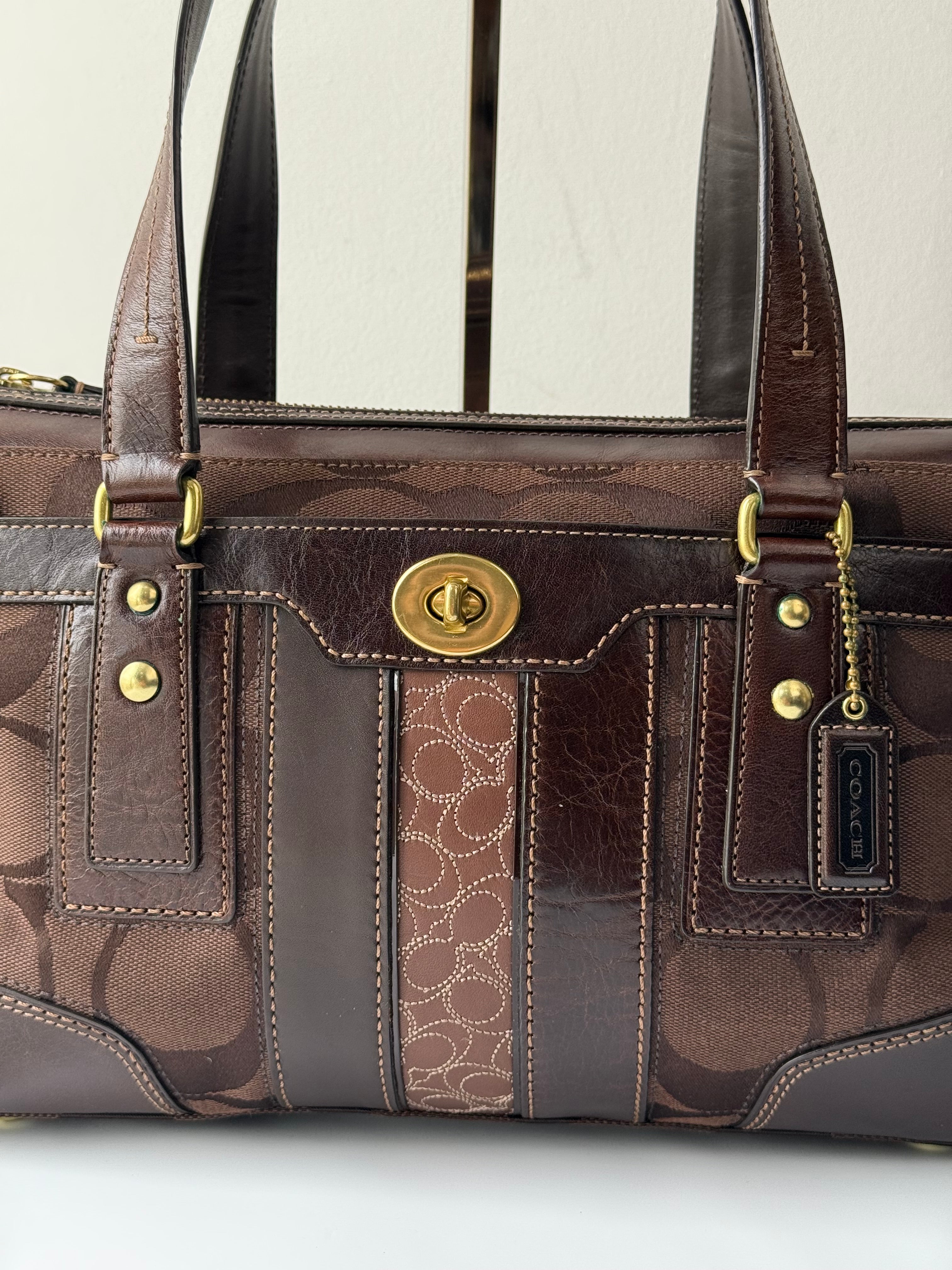 Coach Brown Hampton Satchel Bag Chestnut Leather Turnlock Tote HandBag 00s Y2K