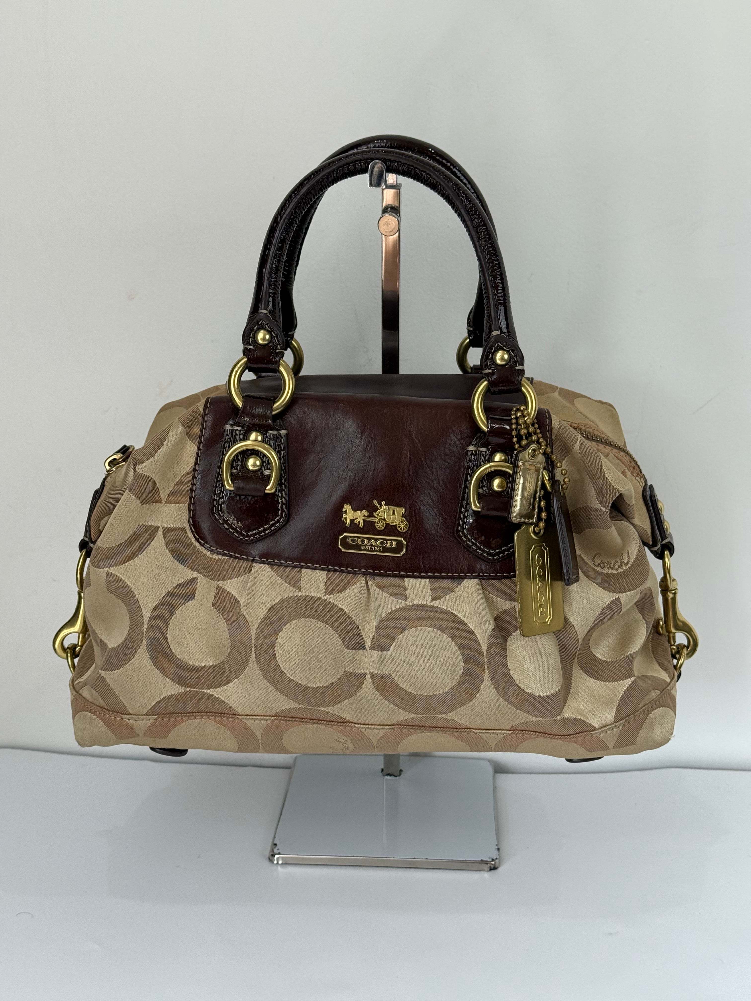 Vintage Beige Coach Optic Signature Madison Sabrina Satchel Bag 00s Coach Y2K Handbag