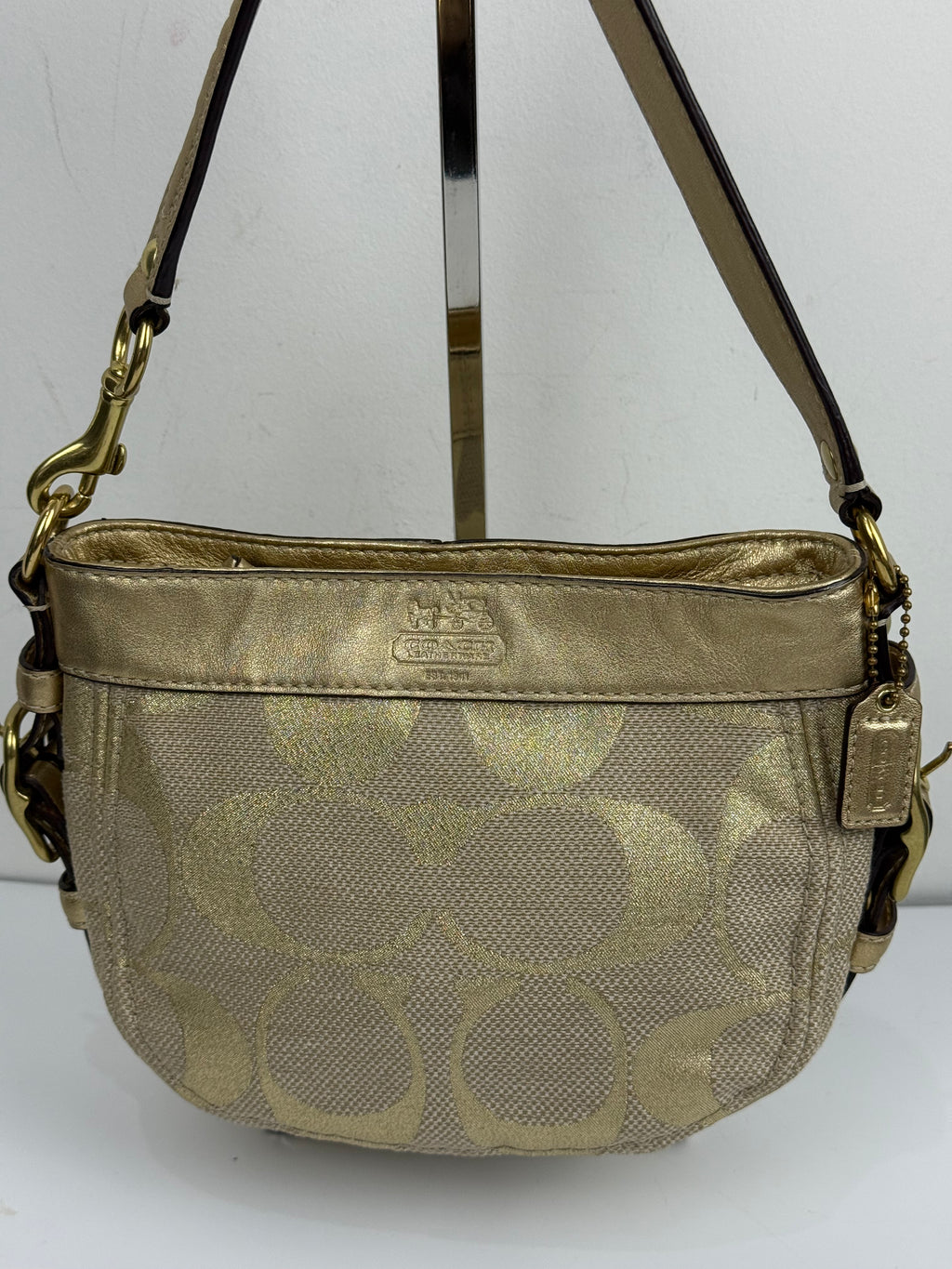 Vintage Coach Mini Zoe Bag Gold Signature Shoulder Bag 00s Y2K